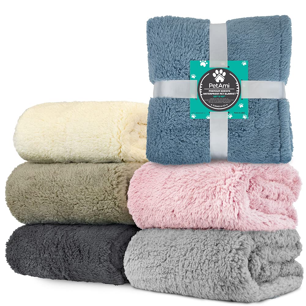Petami Fluffy Waterproof Dog Blanket For Medium Large Dogs, Soft Warm Pet Sherpa Throw Pee Proof Couch Cover, Reversible Cat Bed
