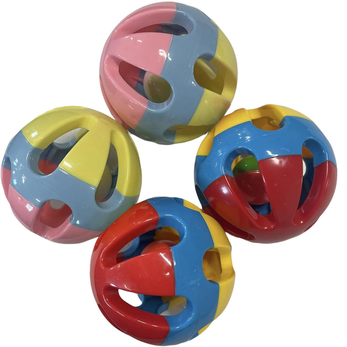 Pet Rattle Balls 4 Pack For Dogs, Pigs, Rabbits, Or Other Small Pets - Interactive Chew Toy For Fetch Or Treat Dispensing (Red B