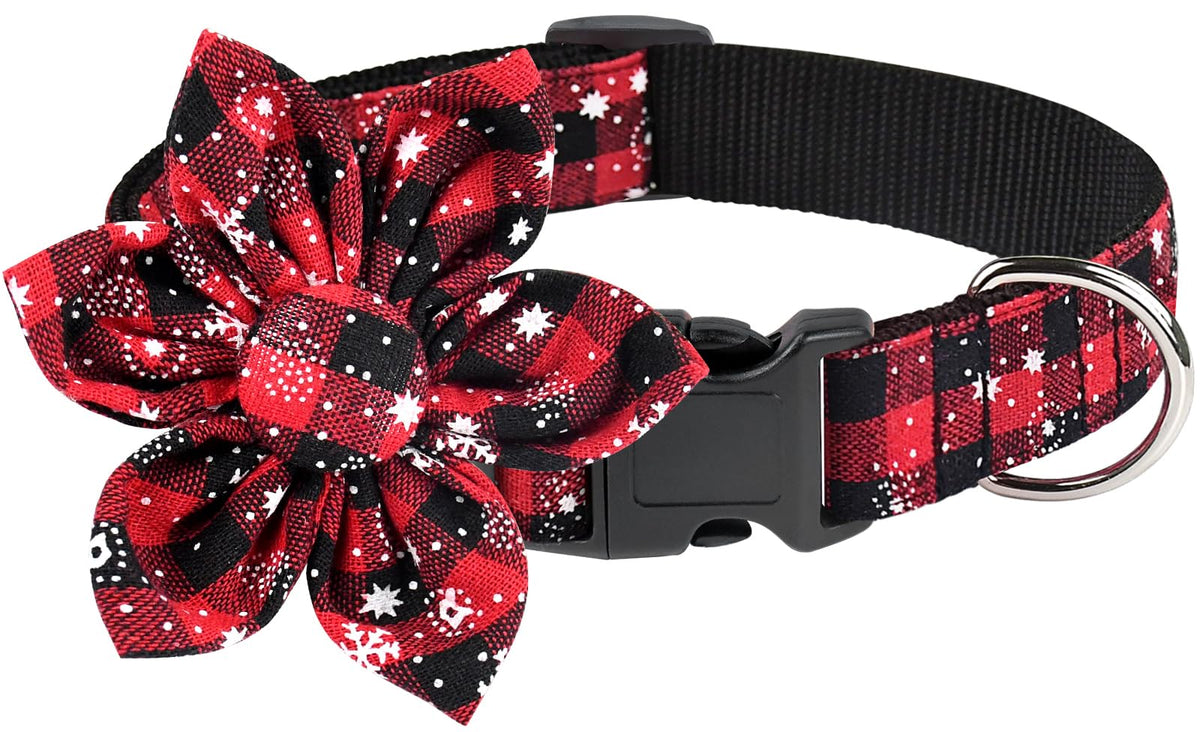 Malier Christmas Dog Collar With Bow Tie, Classic Buffalo Plaid Dog Collar With Buckle Adjustable Collar For Small Medium Large Dogs Puppy (Small)