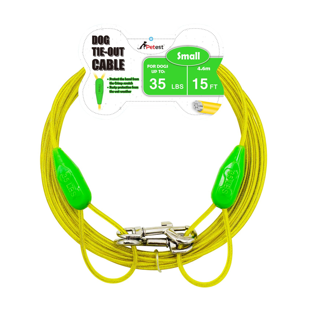 Petest 15Ft Tie-Out Cable With Crimp Cover For Small Dogs Up To 35 Pounds