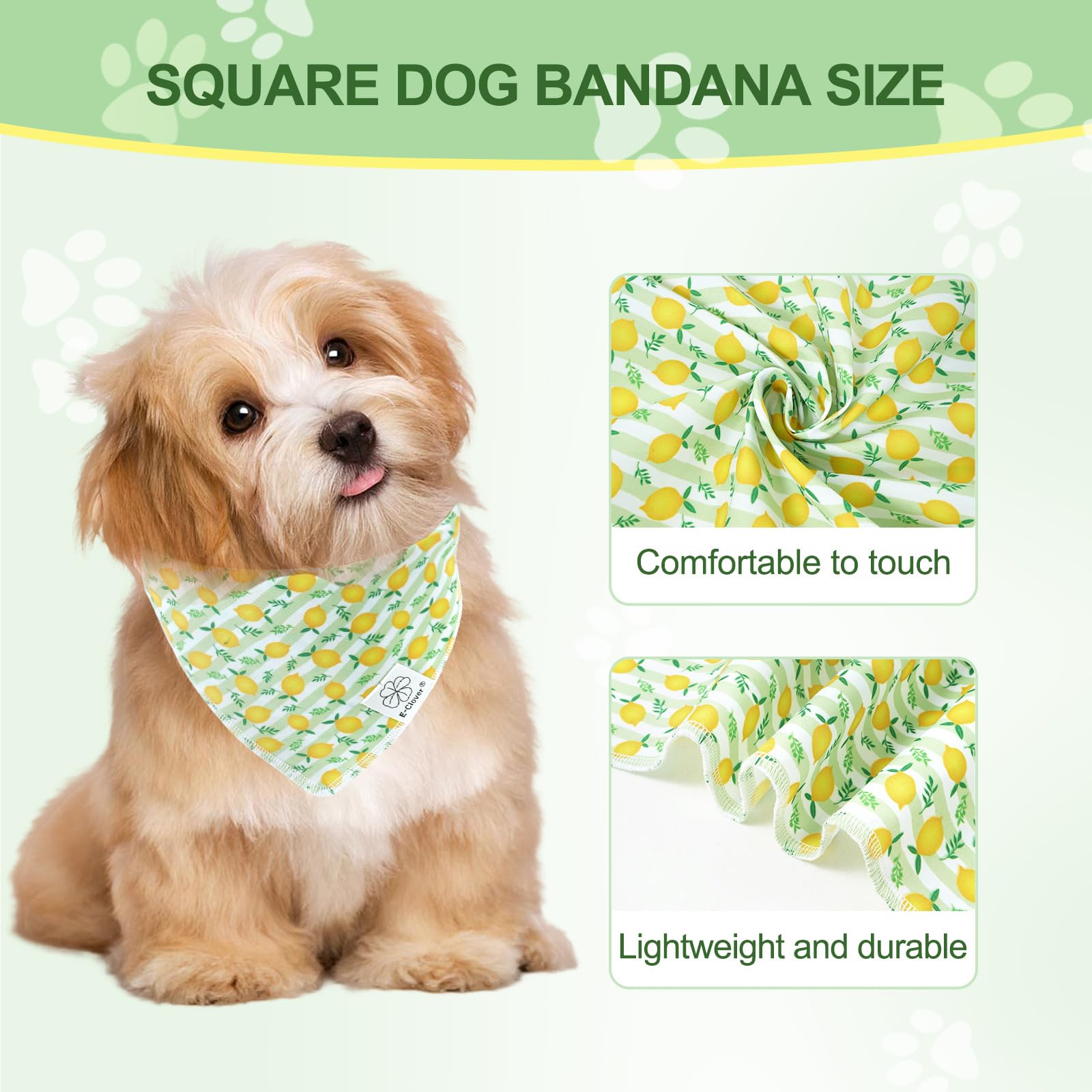E-Clover Summer Lemon Dog Bandanas & Matching Scrunchie Set Green Stripe Dog Scarf Bibs Pet Bandana With Bow Tie For Medium Larg