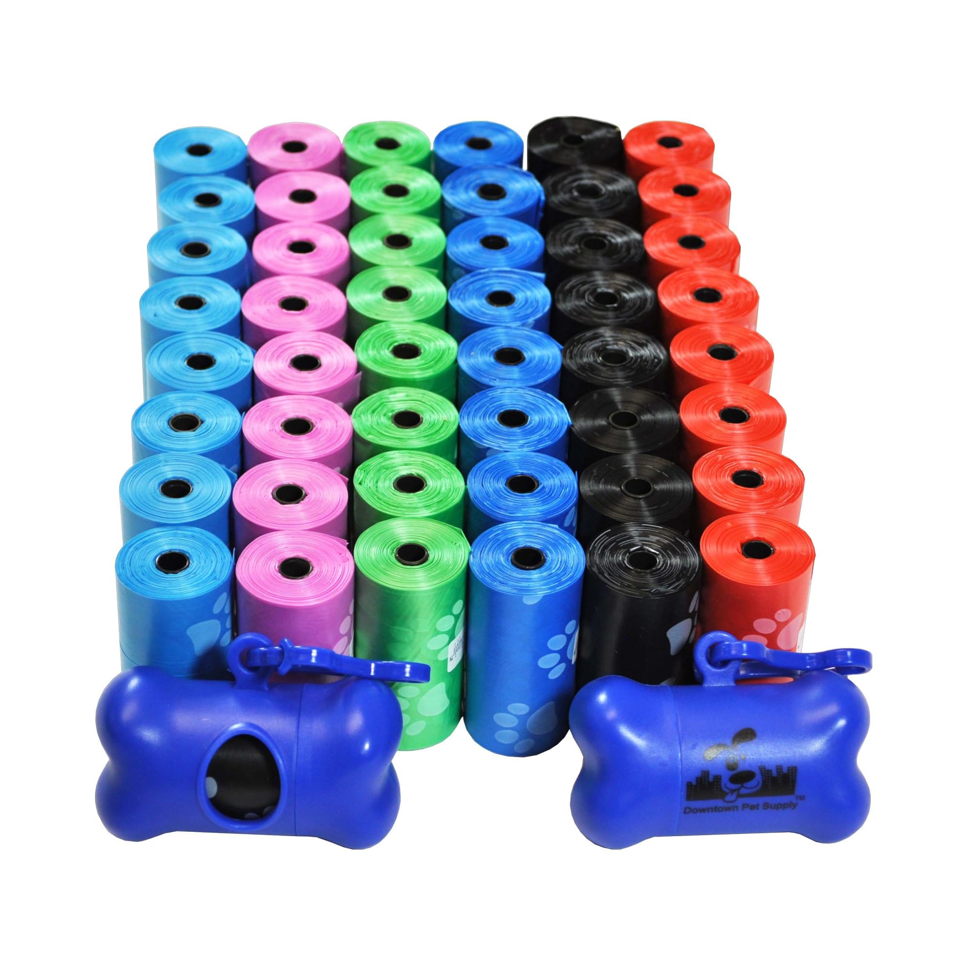 Downtown Pet Supply Poop Bags For Dogs With Dispenser, 1000 Count - Leak-Proof Dog Waste Bags And Bone-Shaped Dog Poop Bags Holder For Leash - Rainbow With Paw Prints, 12.5' X 8.5'