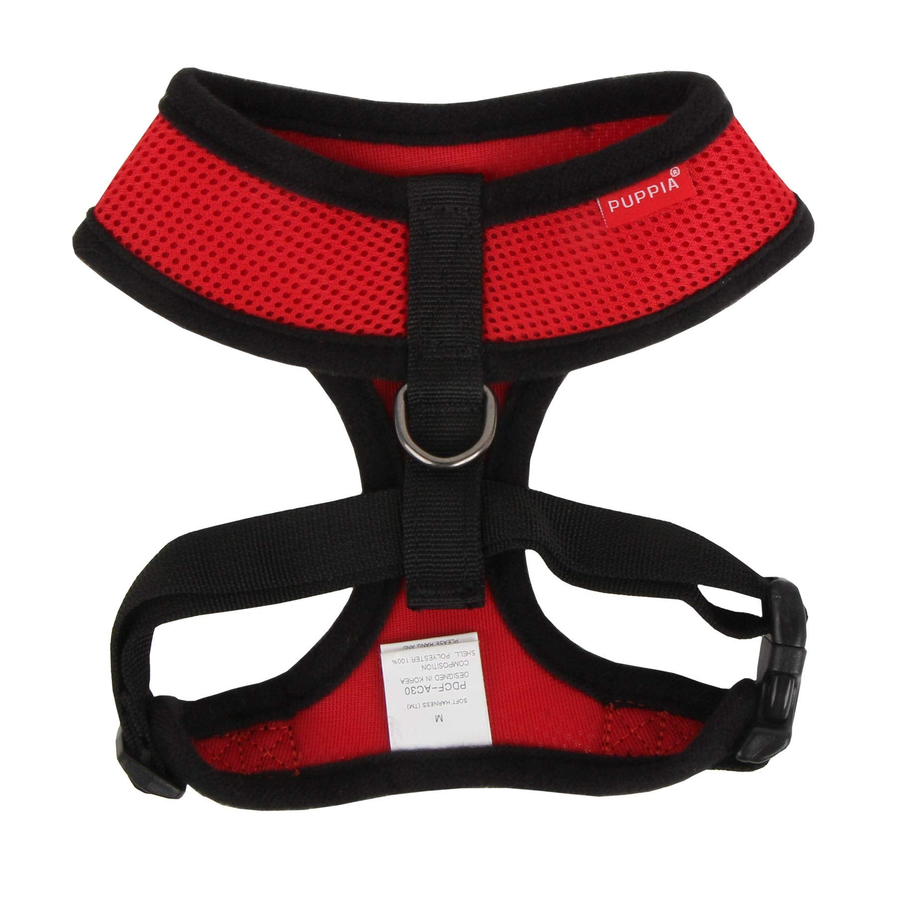 Puppia Soft Dog Harness No Choke Over-The-Head Triple Layered Breathable Mesh Adjustable Chest Belt And Quick-Release Buckle, Red, Small
