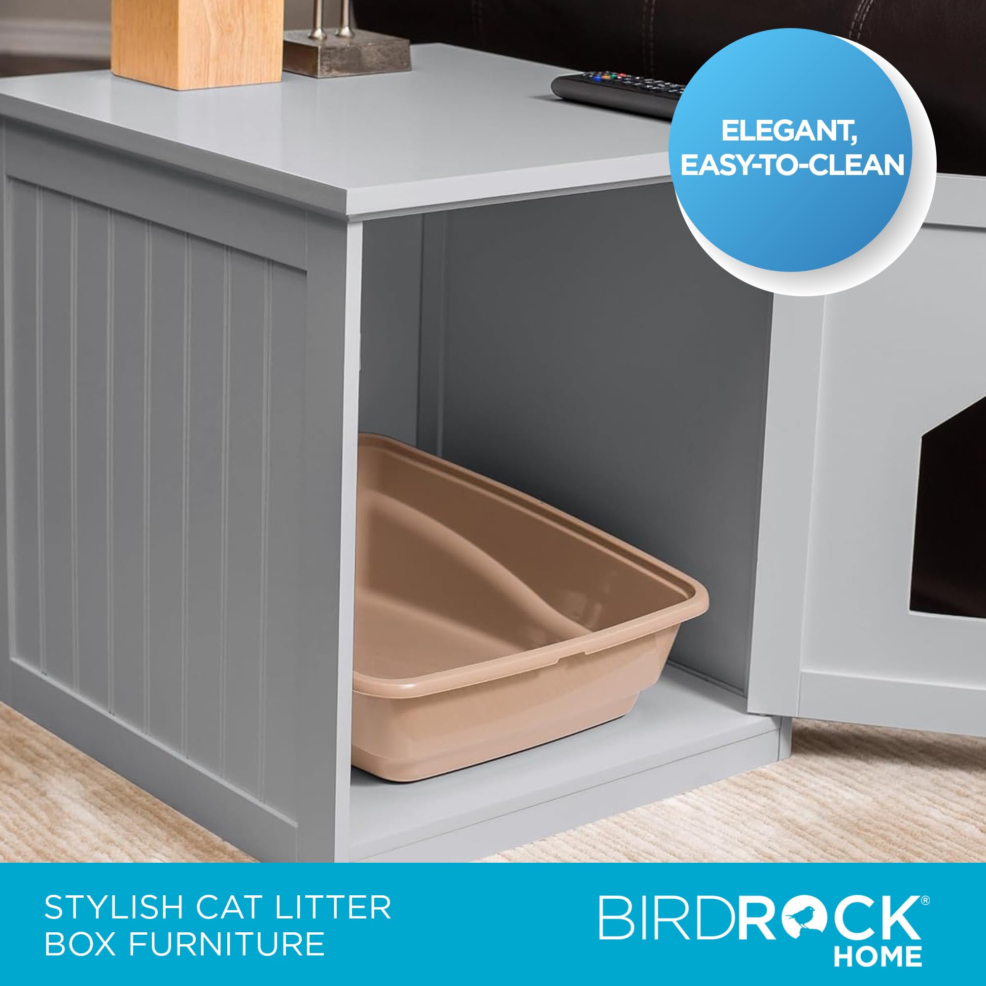 Birdrock Home Cat Litter Box Furniture Enclosure - Hidden Kitty Litter Cat House With Hinged Door, Nightstand, Side Table & Pet