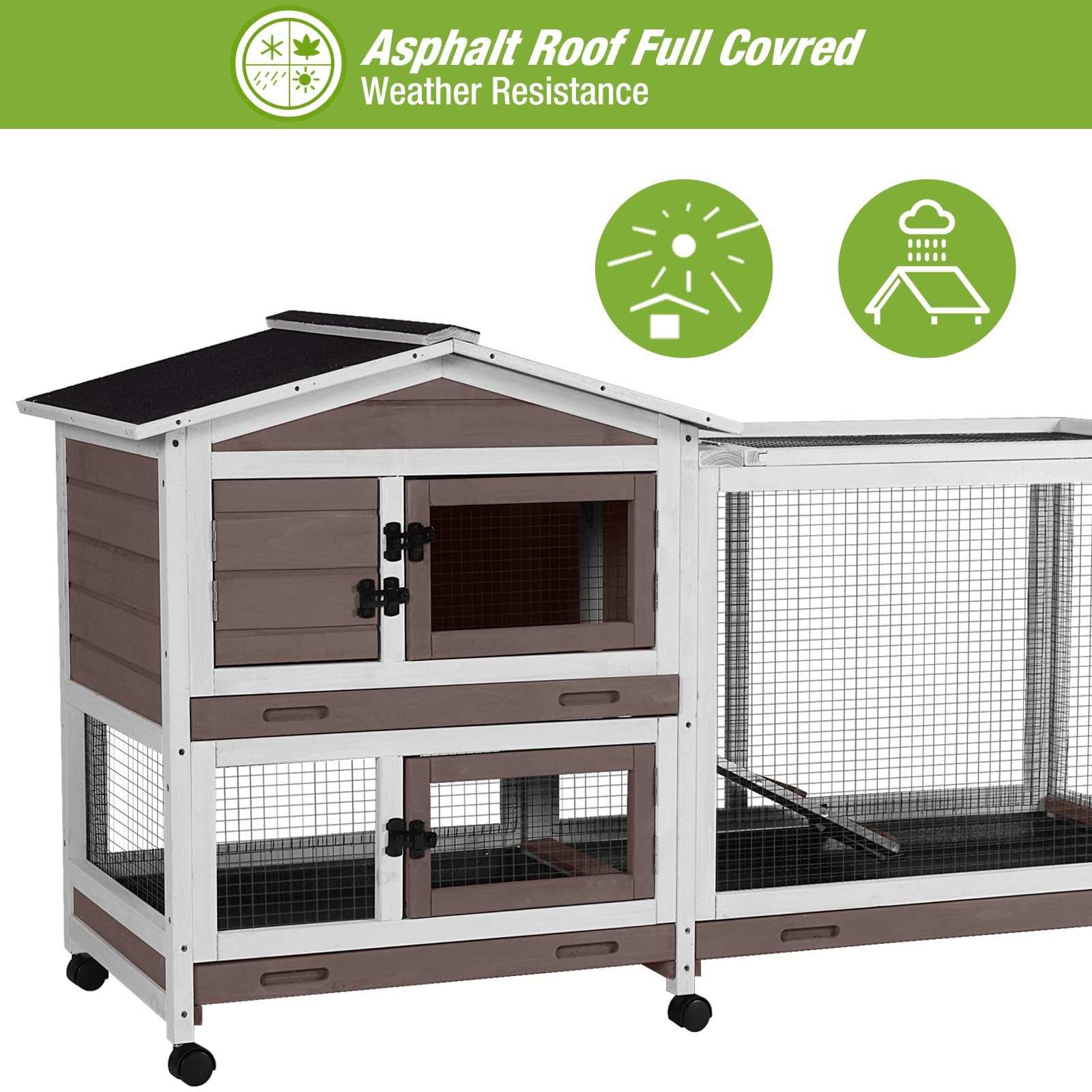 Outdoor Rabbit Hutch Indoor Bunny On Wheels Large Guinea Pig Cage With Run For Any Small Animals,Removable Pull Out Tray White