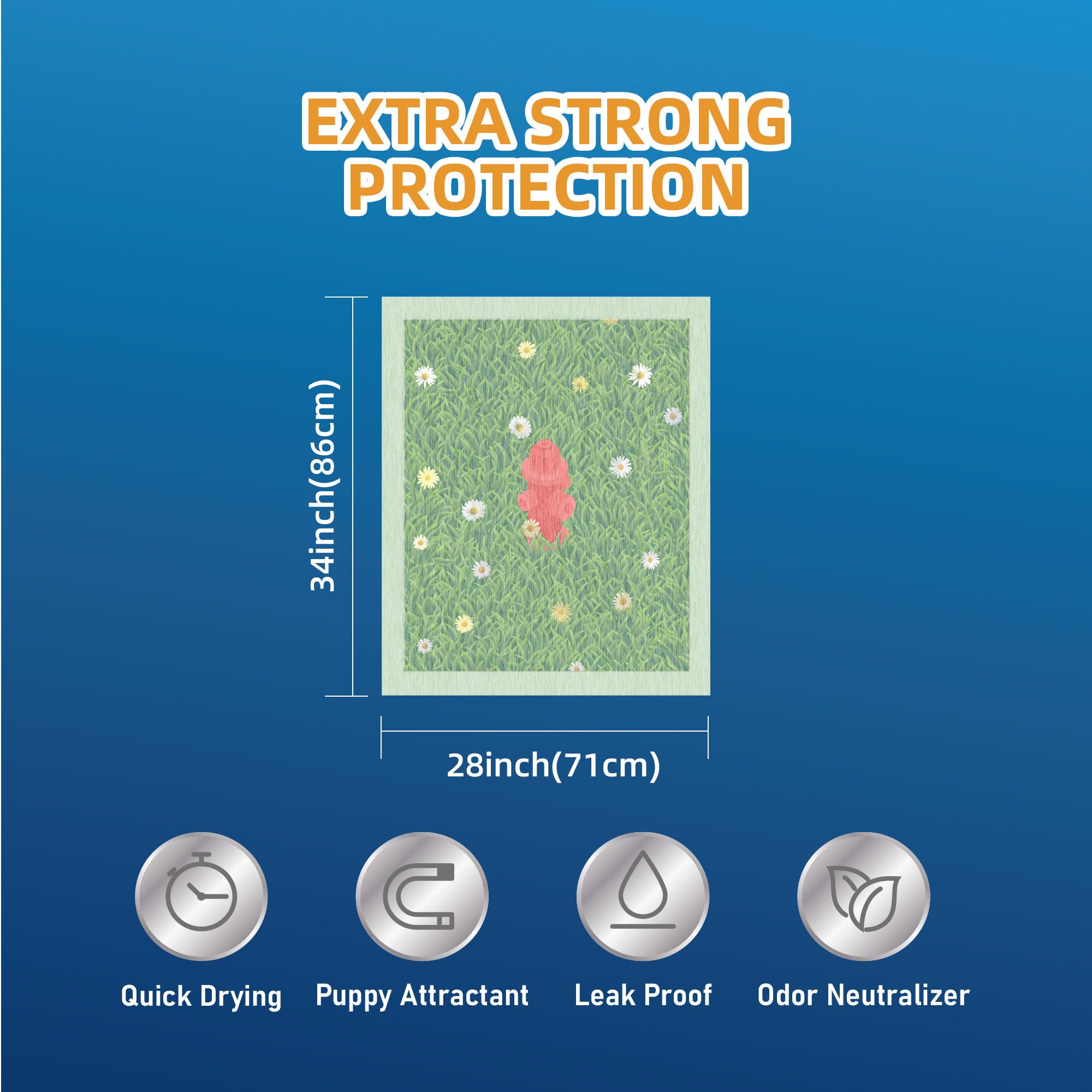 HONEYCARE Dog Training Pads with Grassfield & Fire Hydrant Printing?Eliminating Urine Odor Puppy Pads ? XL Premium Dog Pee Pads
