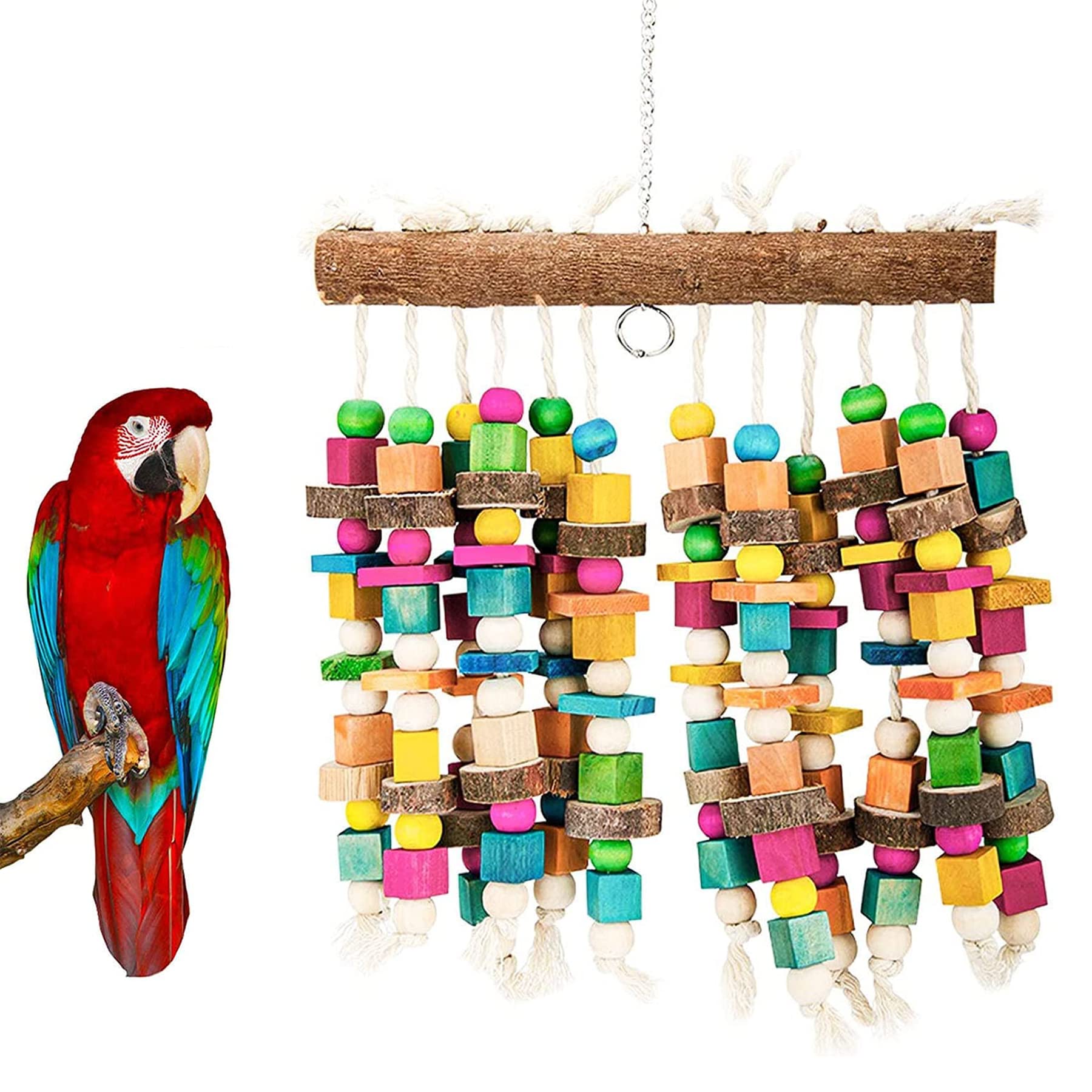 Parrot Chewing Toy Bird Bite Toy With Colorful Wood Beads, Multicolored Natural Wooden Block Cage Toys For Macaw Cockatoo Parake