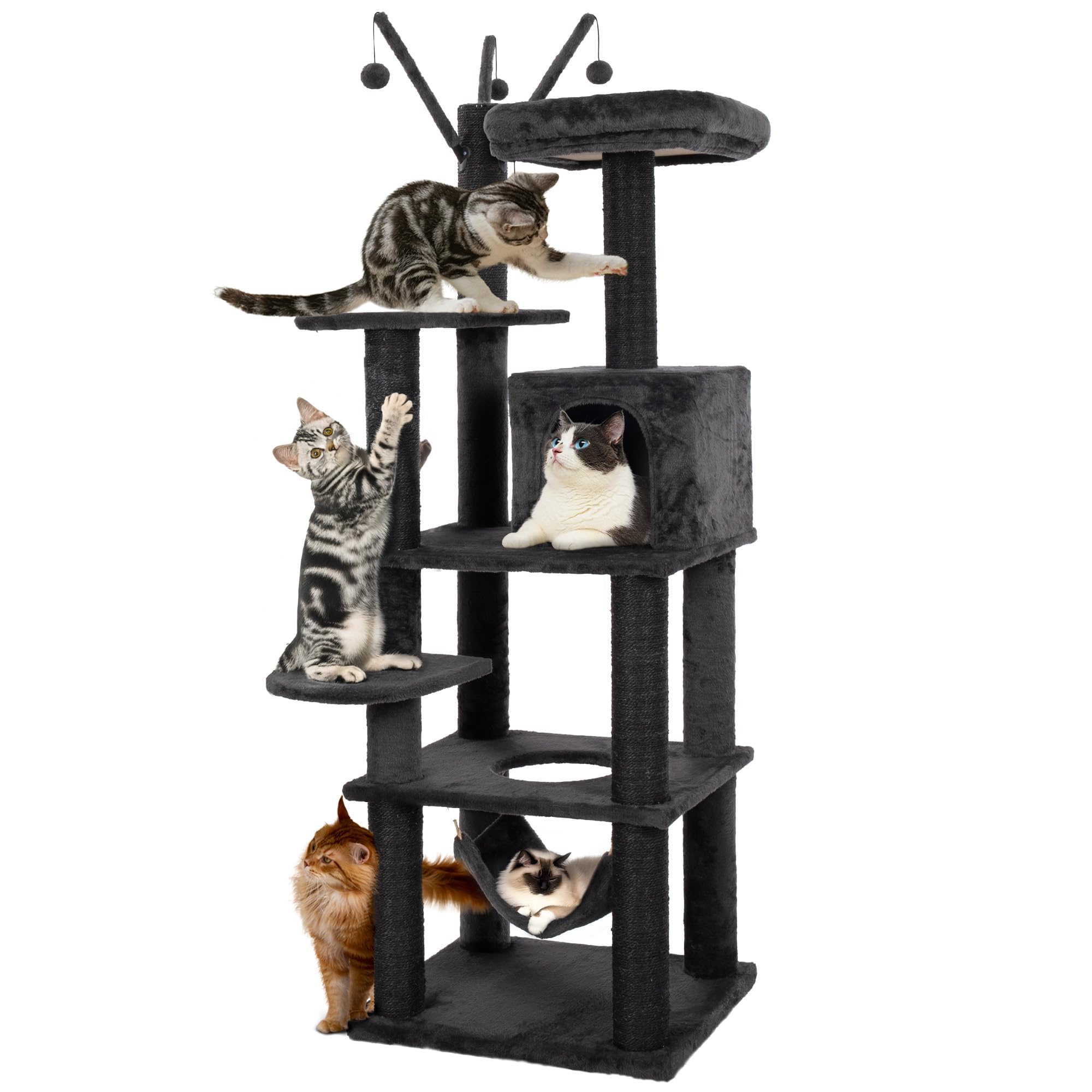 Kamaboko Cat Tree, 73.6 H Tall Climbing Modern Indoor Play Tower For Large Cats And Kittens, Cats House With Cat Cave Condo, C