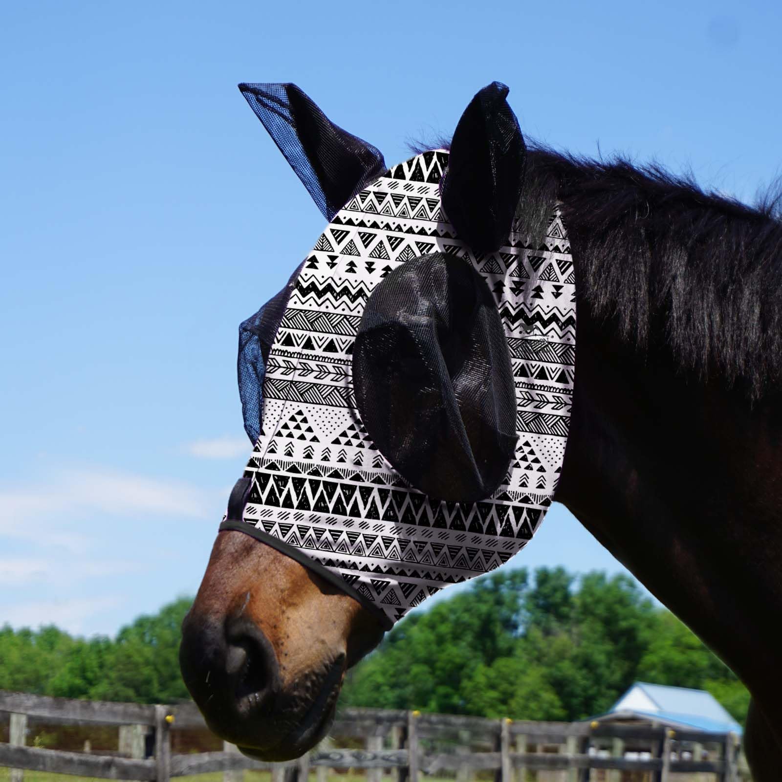 Harrison Howard Super Comfort Stretchy Fitting Horse Fly Mask with UV Protection Soft on Skin with Breathability Doodle Aztec Po