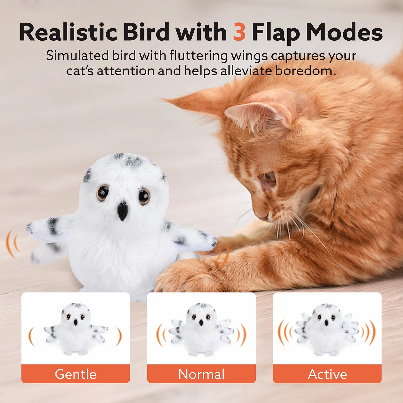 Aiperro Flapping Owl Cat Toys, Interactive Cat Exercise Toy With Lifelike Bird Chirp, Usb Rechargeable Automatic Cat Kicker Catn