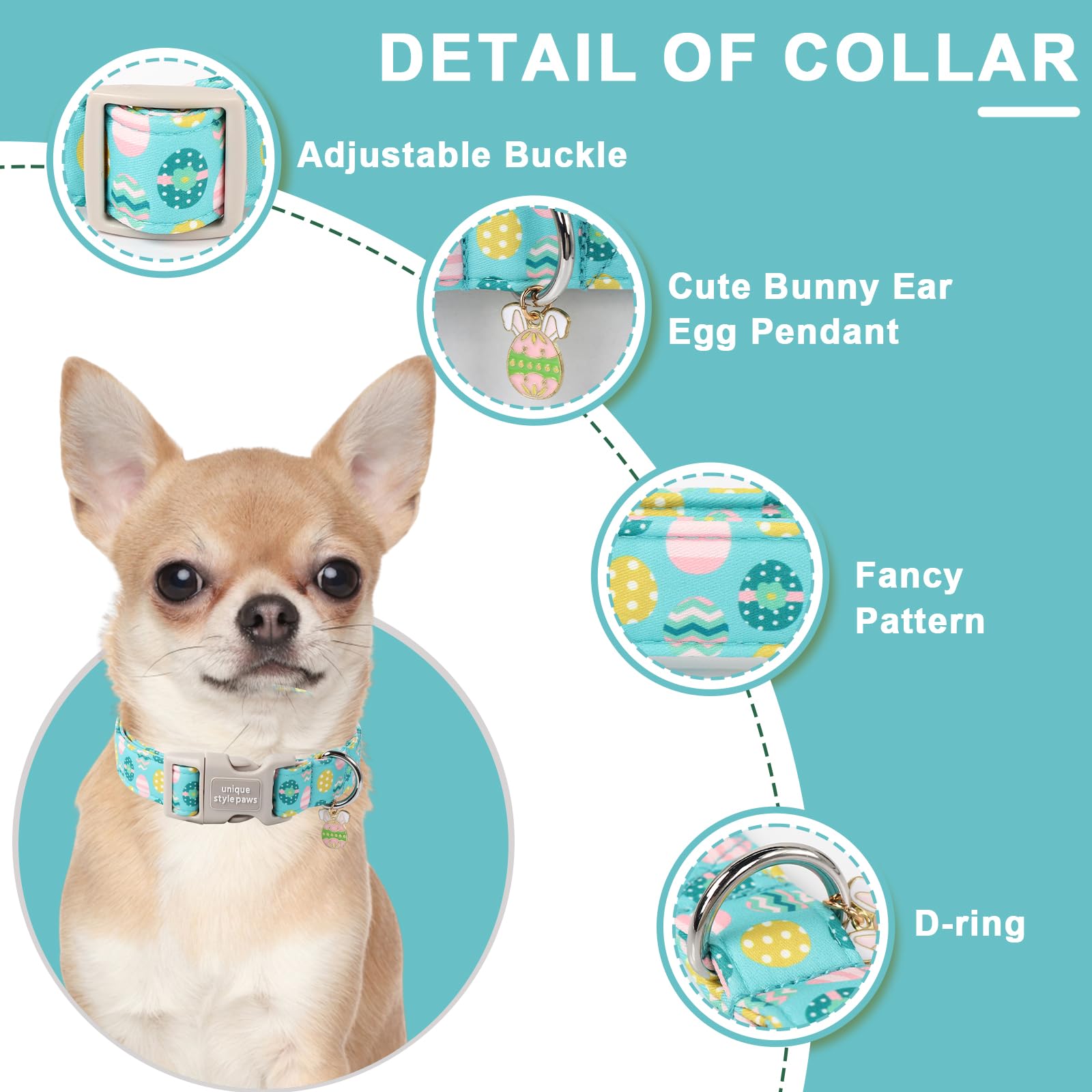 Unique Style Paws Easter Dog Collar,Blue Egg Dog Collar Cotton Easter Puppy Egg Collars With Quick Release Buckle Adjustable Pet