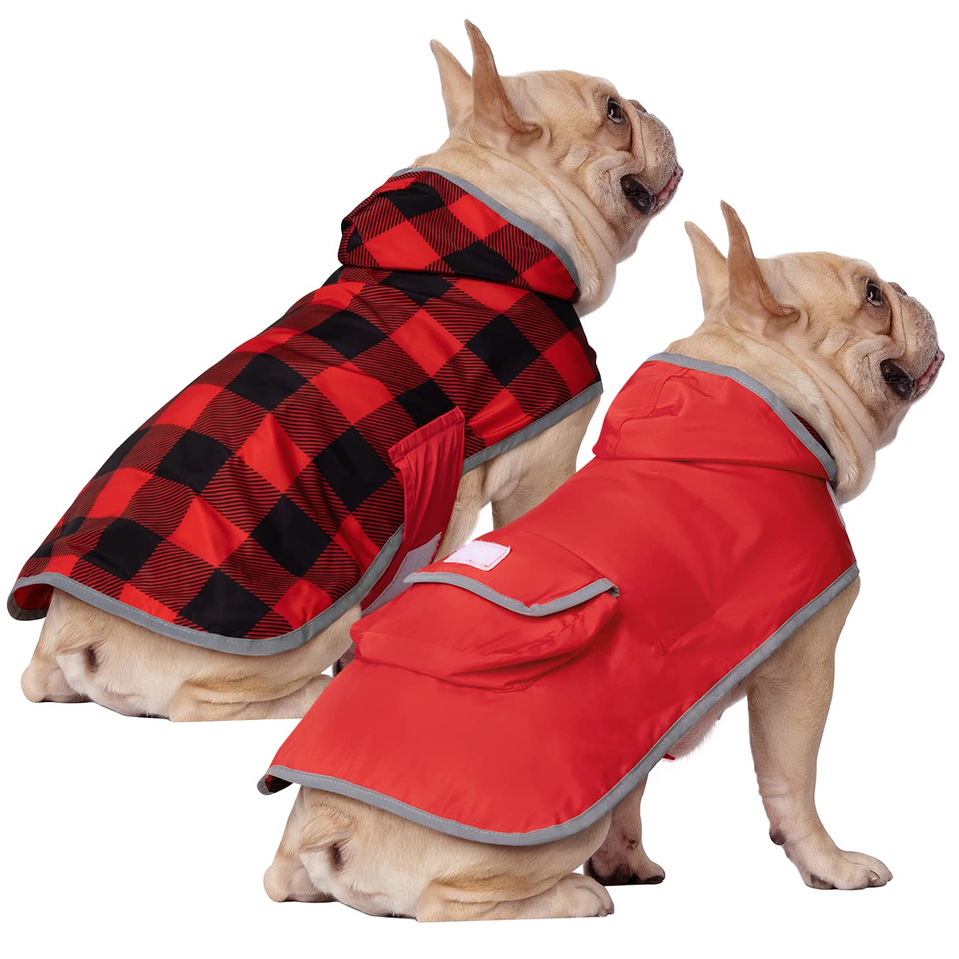 HDE Reversible Dog Raincoat Hooded Slicker Poncho Rain Coat Jacket for Small Medium Large Dogs Buffalo Plaid Red - S