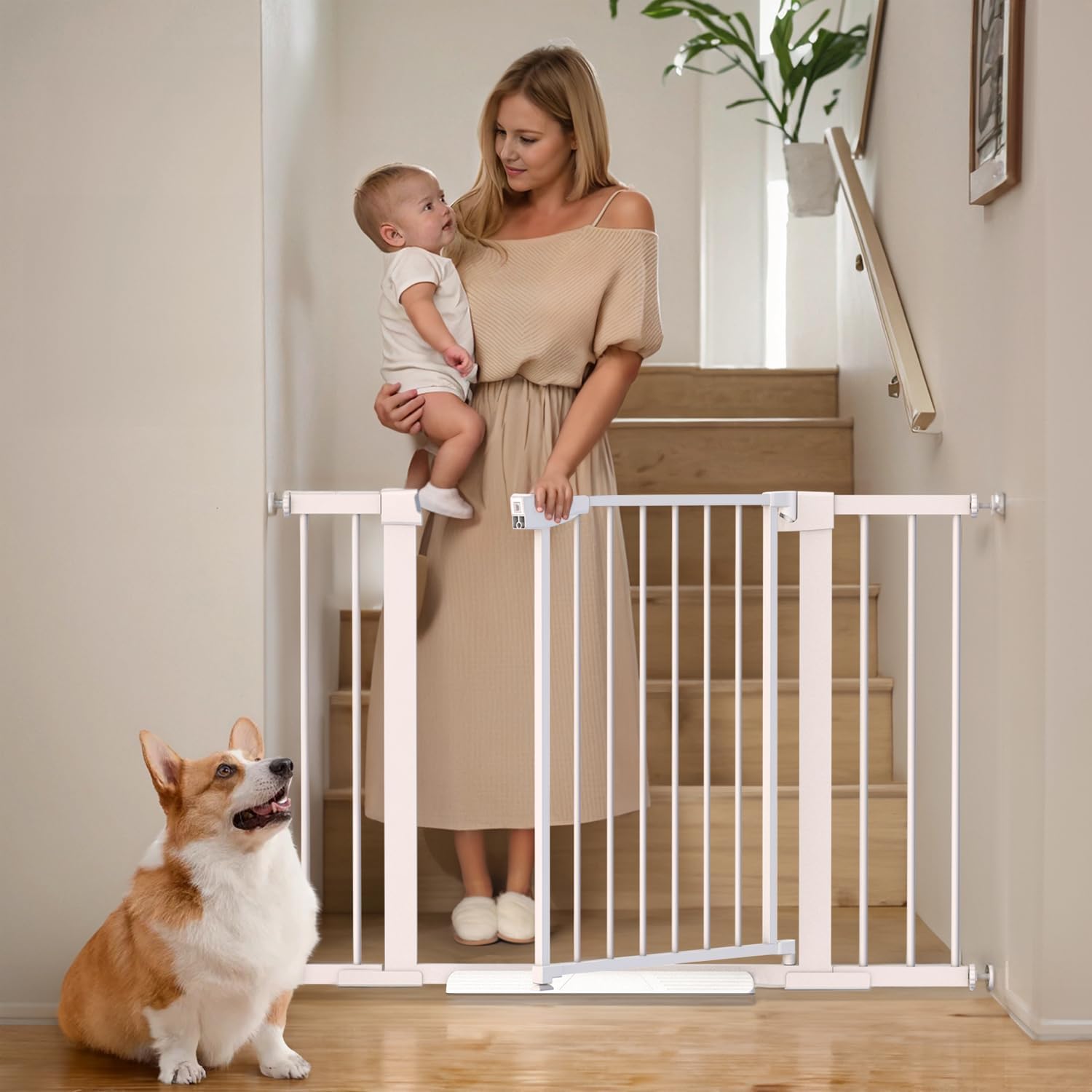 Mumeasy Baby Gate for Stairs - 29.6-46  Auto Close Dog Gate for Doorways, Extra Wide Child Gate Indoor, Walking Through Safety G