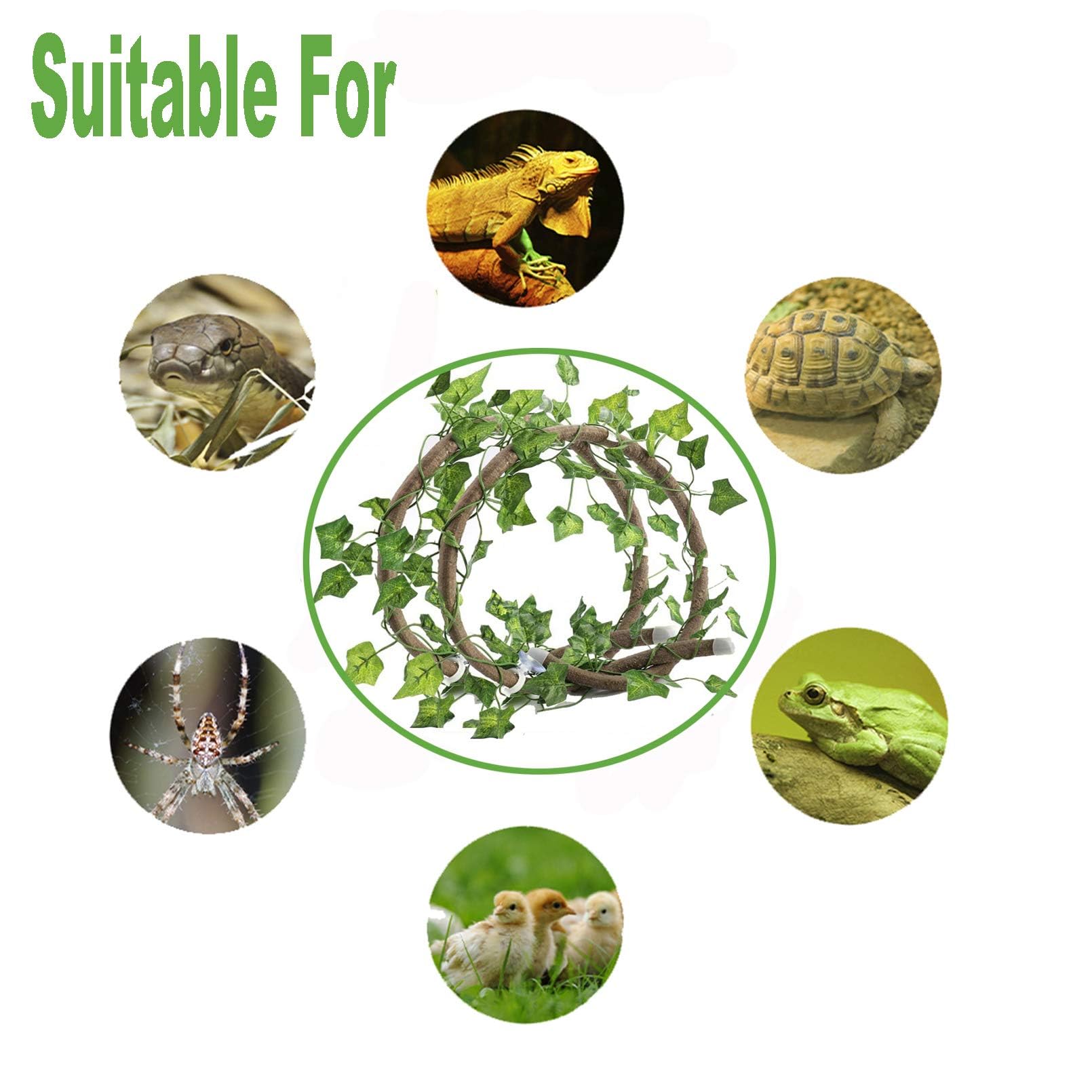 Tfwadmx Reptiles Jungle Vines Bend A Branch Ivy Artificial Fake Leaves Habitat Ornaments For Chameleons, Snakes, Lizards, Frogs