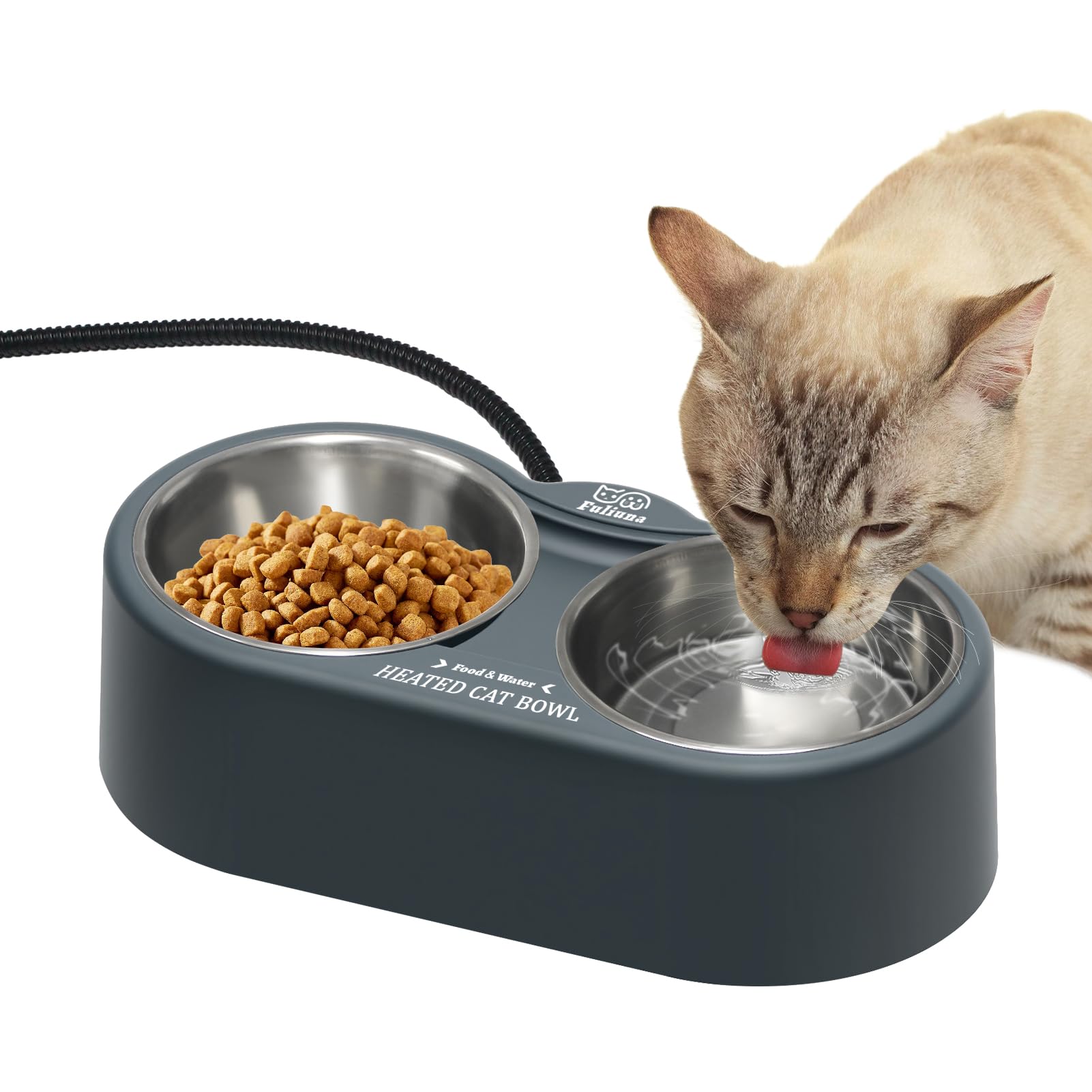 Heated Cat Bowl, Outdoor Heated Pet Bowls with Double Stainless Steel Bowl 24 OZ, Water Food Bowls for Cat Pet, Provide Drinkabl