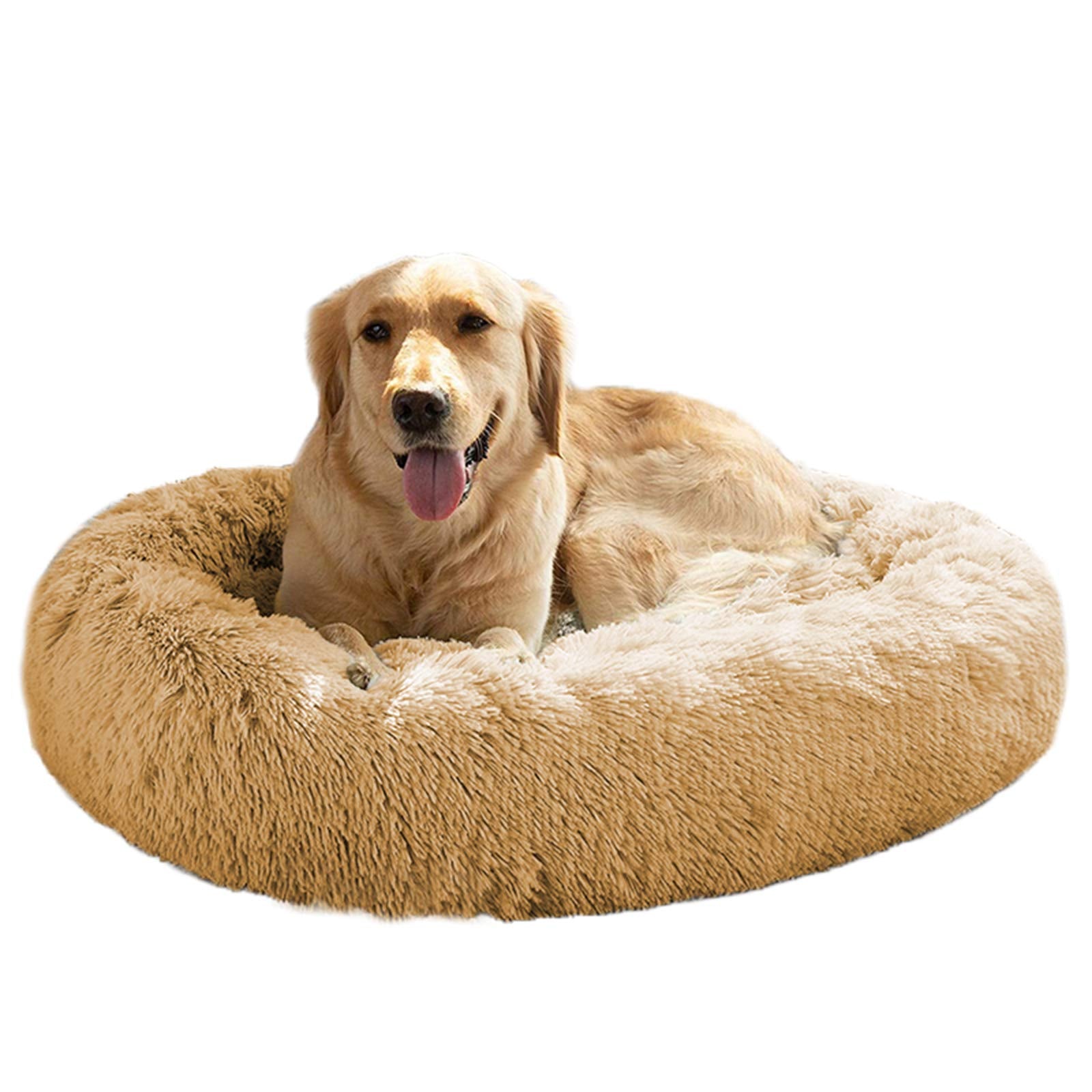 MFOX Calming Dog Bed (L/XL/XXL/XXXL) for Medium and Large Dogs Comfortable Pet Bed Faux Fur Donut Cuddler Up to 15/30/50/100lbs