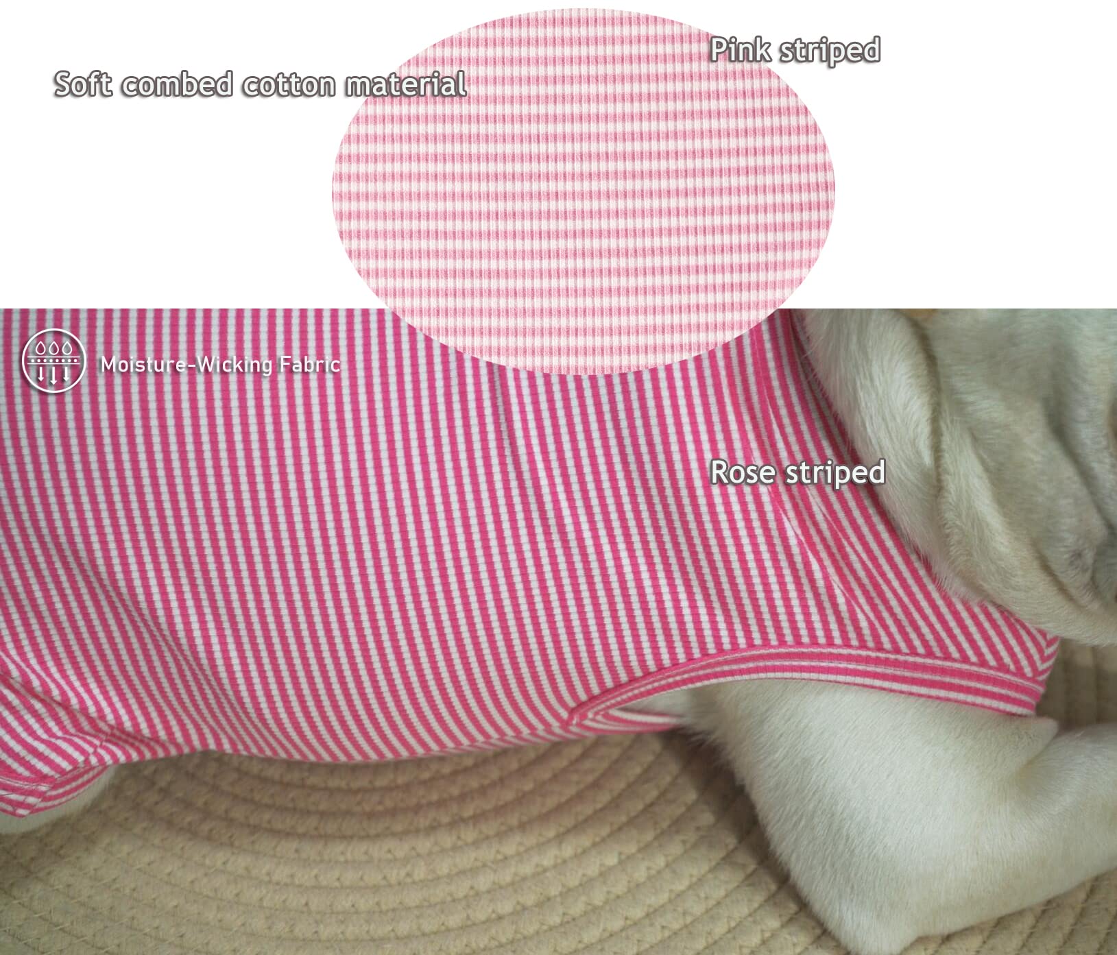 Sychien Dog Shirt,Combed Cotton T-Shirts,Soft Cool Boy Girl Tee For Large Dogs Bulldog,Pink Rose Striped L