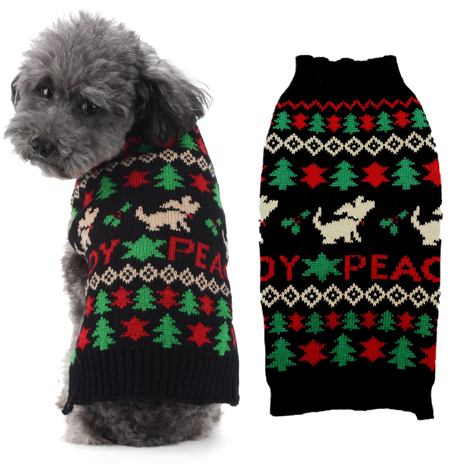 Hrttsy Christmas Dog Sweater Soft Warm Fall Winter Dog Clothes Cute Ugly Xmas Tree Turtleneck Knitwear Pet Costume Sleeveless Pu