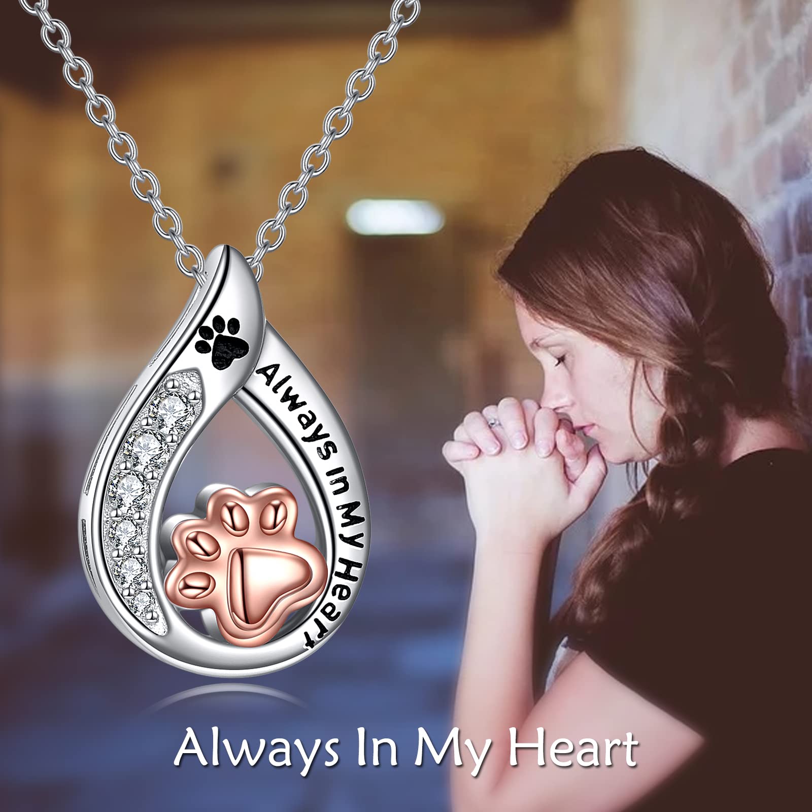 Aoboco Pet Print Urn Necklace For Dog Ashes Sterling Silver Teardrop Cat Ash Cremation Jewelry