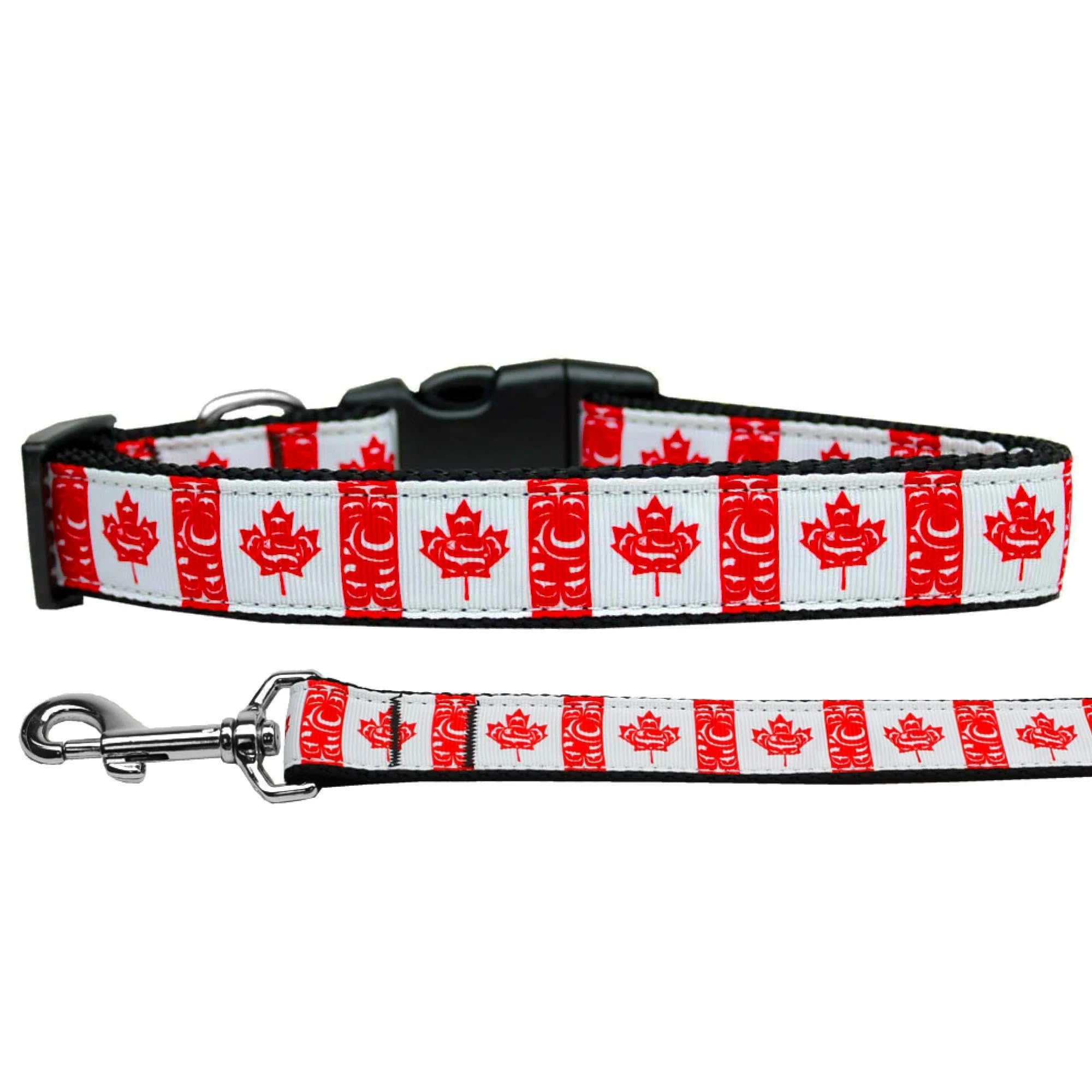 Pet Dog & Cat Nylon Collar or Leash, &quot;Canadian Flag In Swirls&quot; 5/8&quot; w x 4 ft. leash
