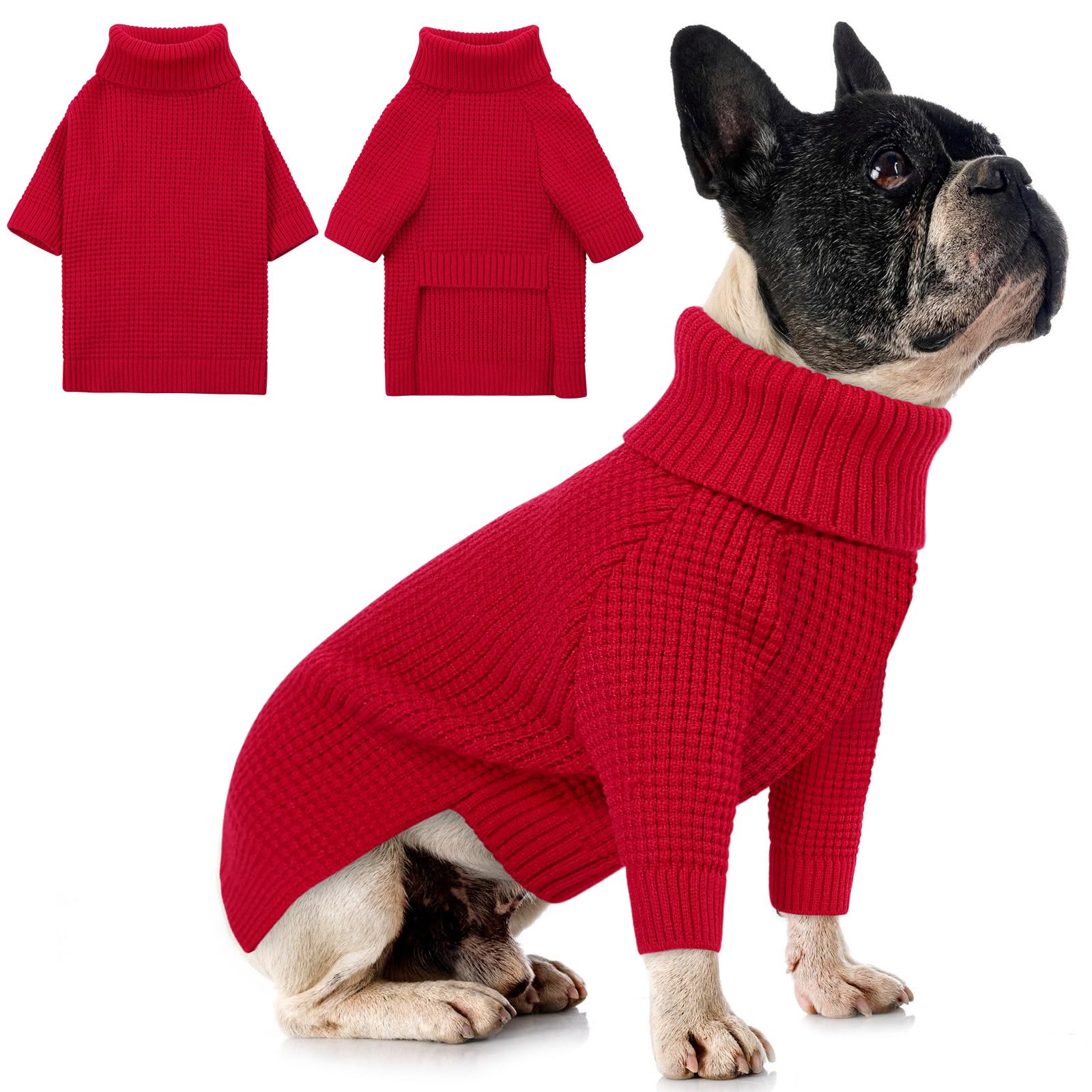 Queenmore Dog Sweater Large Breeds, Dog Christmas Sweater, Turtleneck Knitted Pullover Xmas Doggie Clothes Sweatshirt, Long Slee
