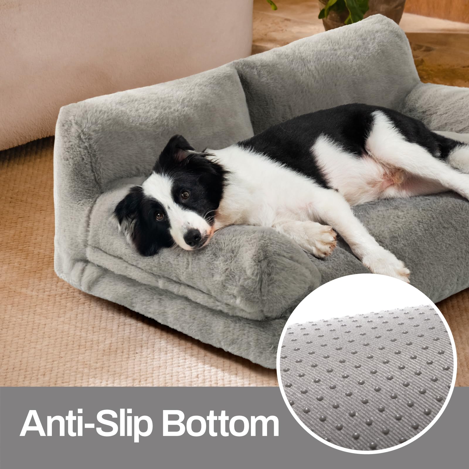 Mewoofun Cat Bed For Indoor Cats, Washable Dog Beds For Small Medium Dogs & Cats, Fluffy Cat Couch With Non-Slip Bottom (Grey, 3