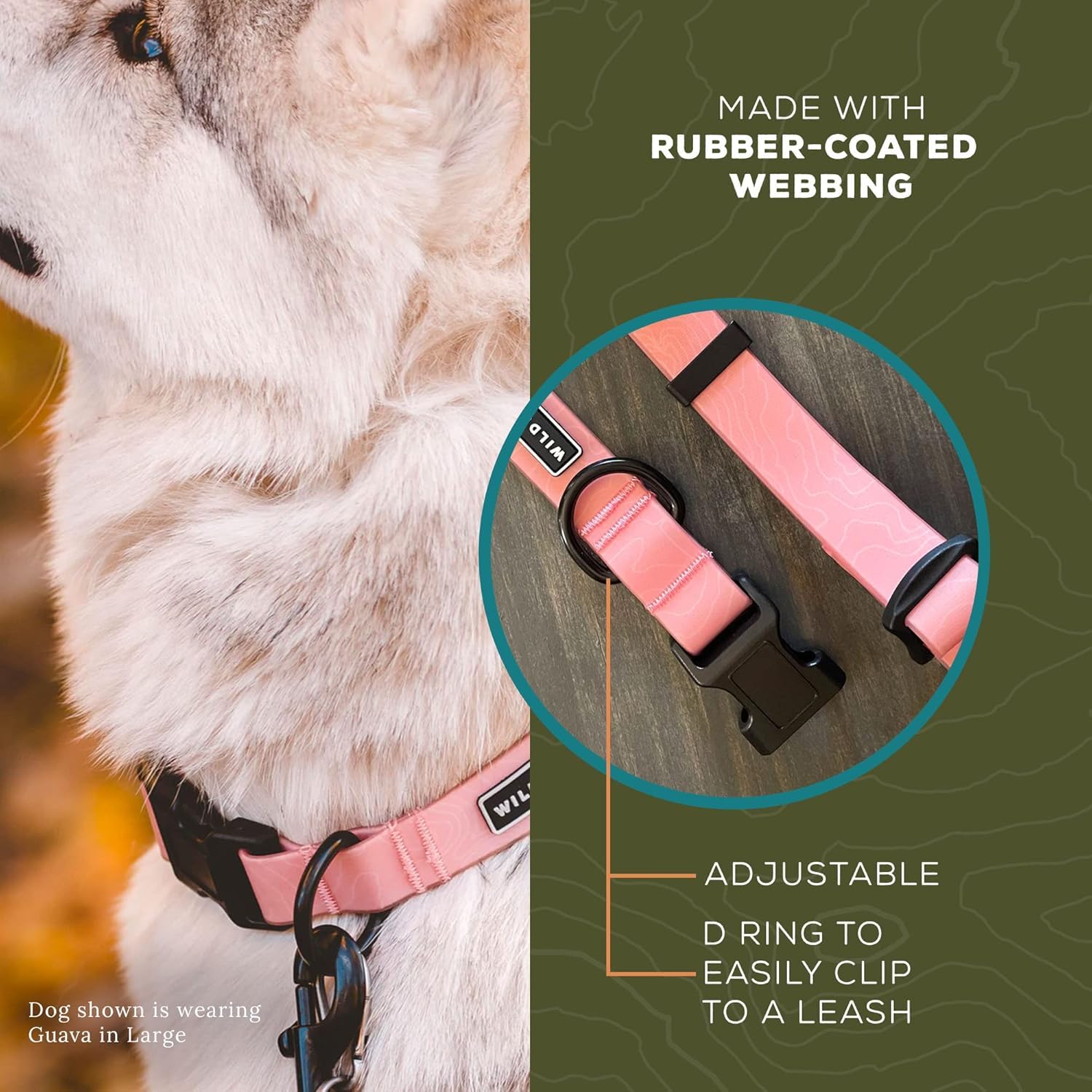 Wilderdog Waterproof Dog Collar - Repels Water & Dirt - Small 11''-15'' - Guava