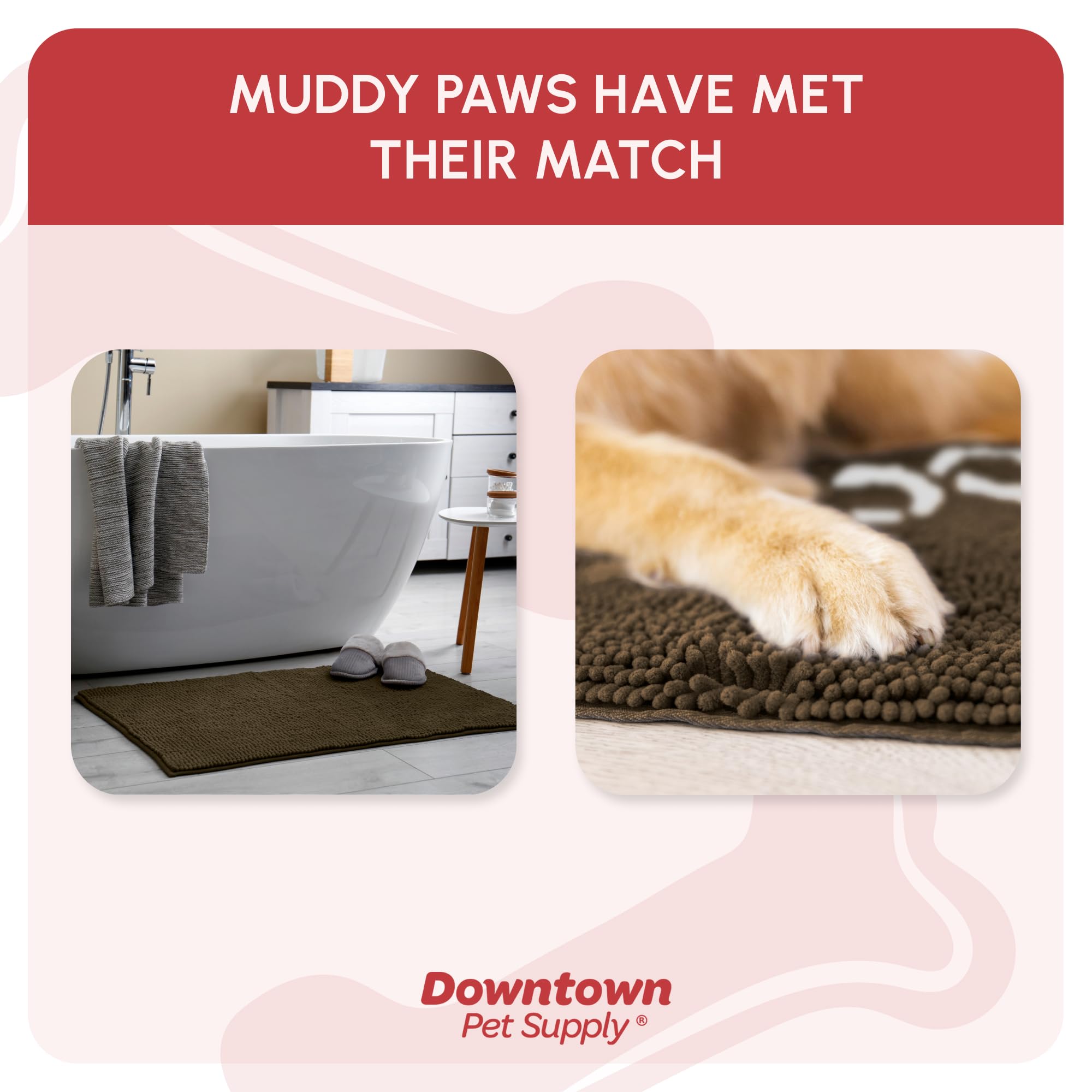 My Doggy Place Microfiber Dog Mat for Muddy Paws, 60 x 36 Brown with Paw Print - Non-Slip, Absorbent and Quick-Drying Dog Paw Cl