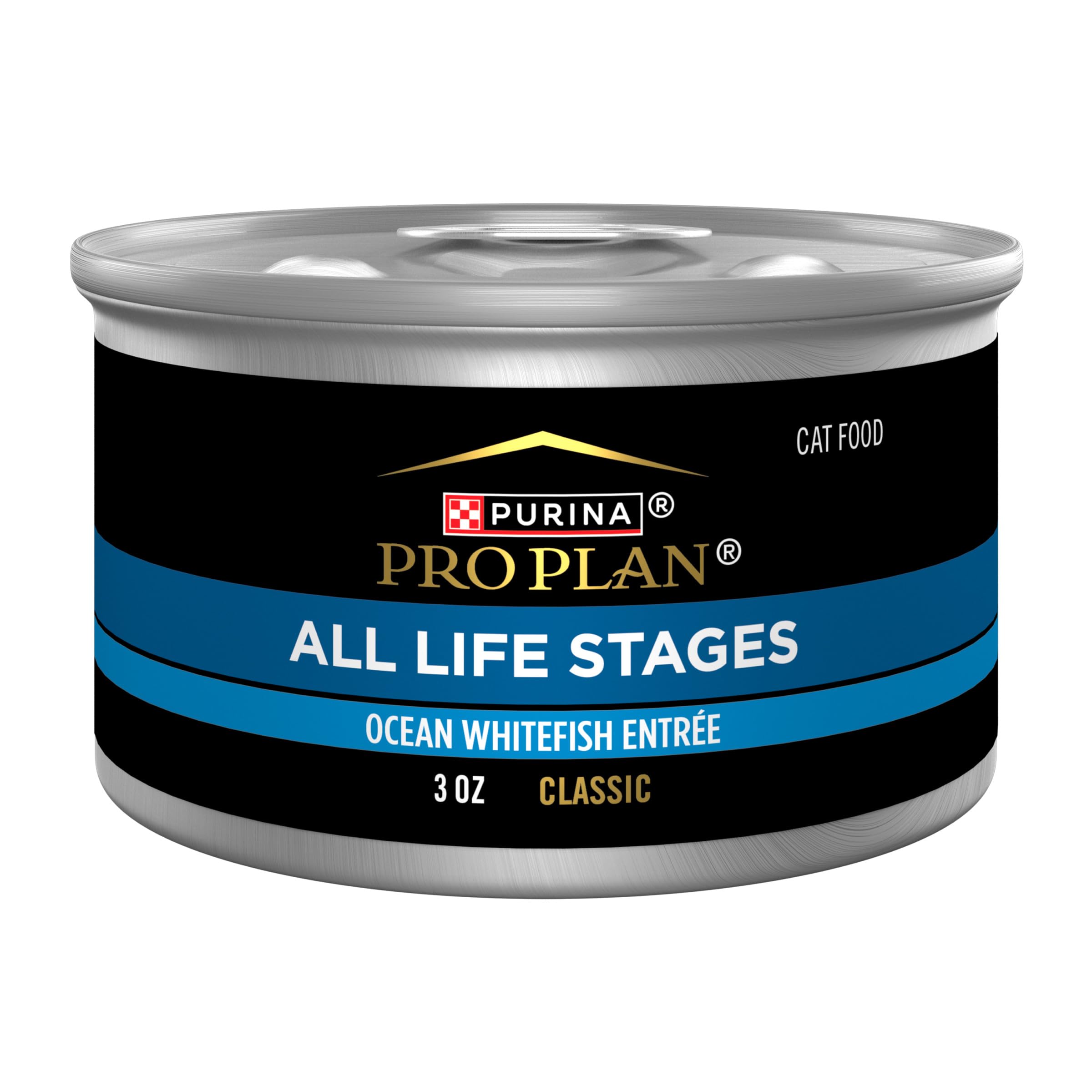 Purina Pro Plan High Protein Wet Cat Food All Life Stages Ocean Whitefish Pate Classic Entree 3 oz (Pack of 24)