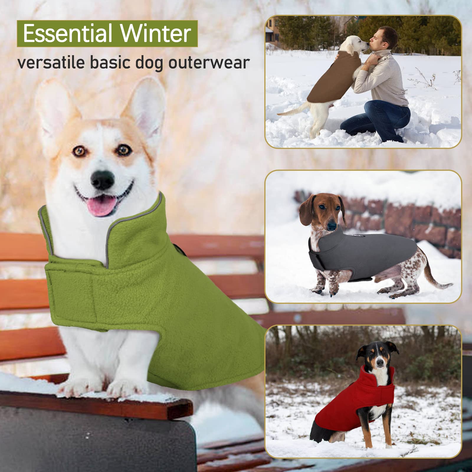 Dentrun Windproof Winter Warm Fleece Small Dog Coat Reversible Puppy Jacket Reflective Soft Pet Vest, Cold Weather Dog Sweater Apparel Leash Access Overcoat For Small Breeds, Green, Xs