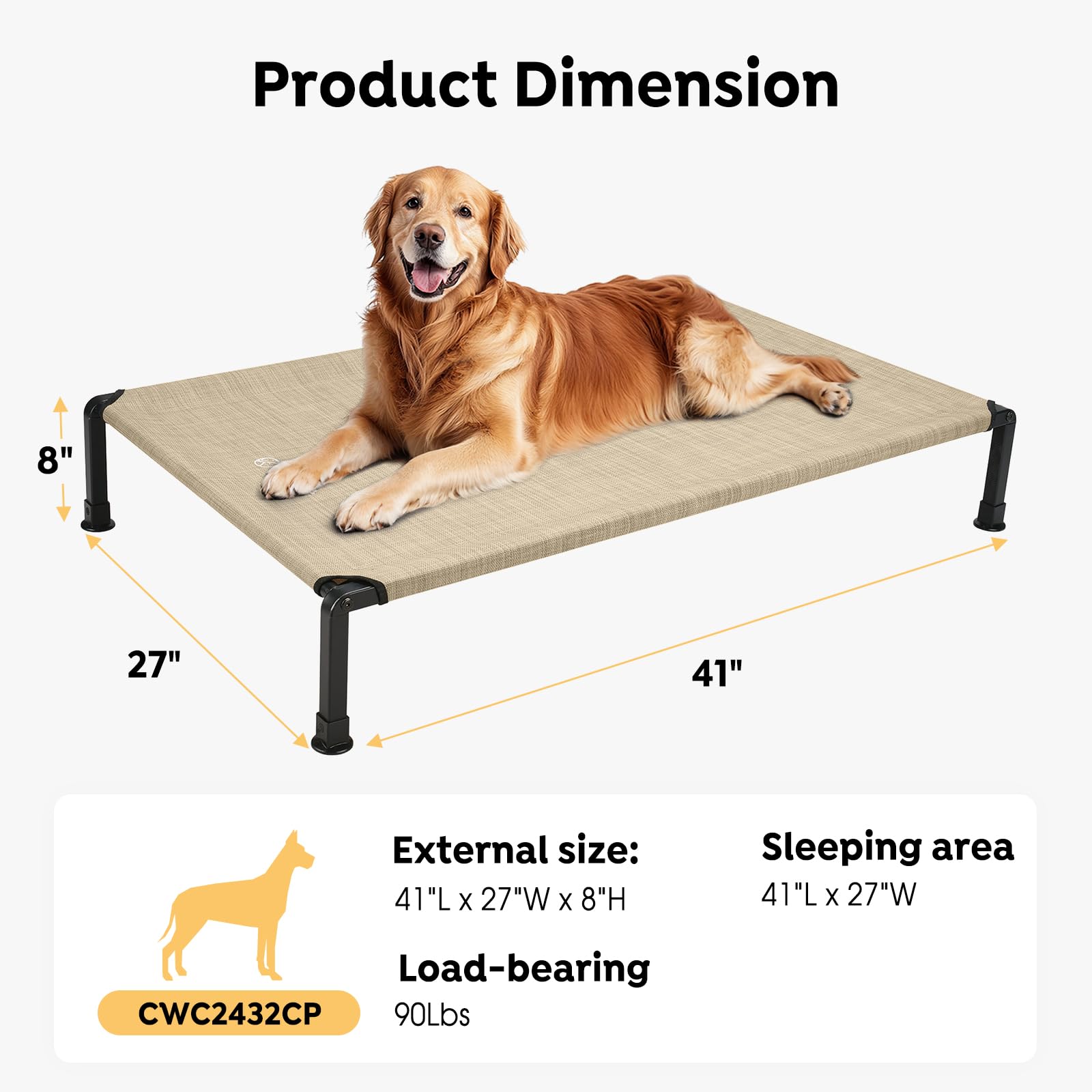 Veehoo Heavy Duty Elevated Dog Bed - Raised Bed With Washable & Breathable Teslin Mesh, Non-Slip Silicon Feet, Cooling Dog Cot,