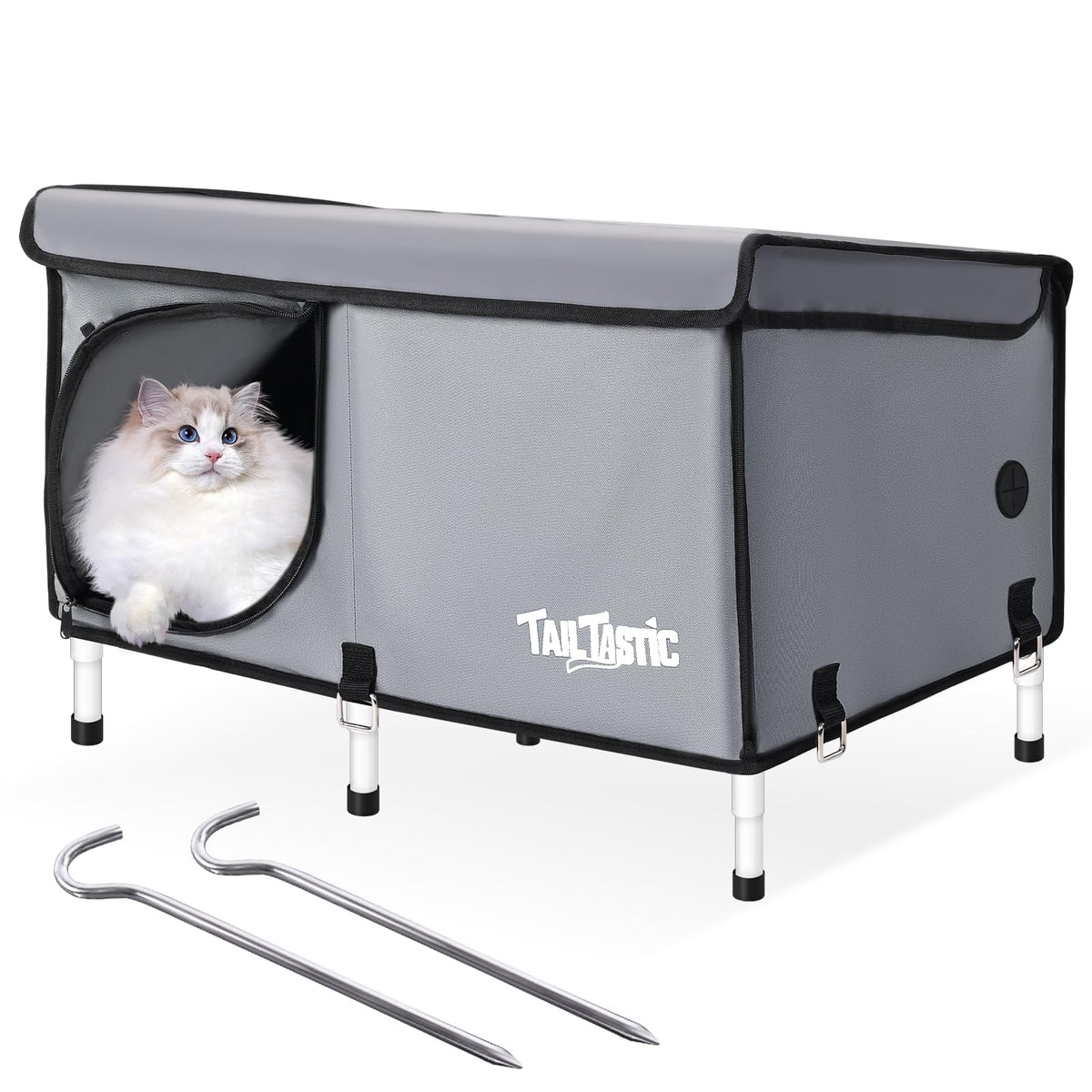 Outdoor Cat House Elevated,Insulated Feral Cat House Outdoor For Winter,Waterproof Cat Bed With Cozy Cushion(Grey, Large)