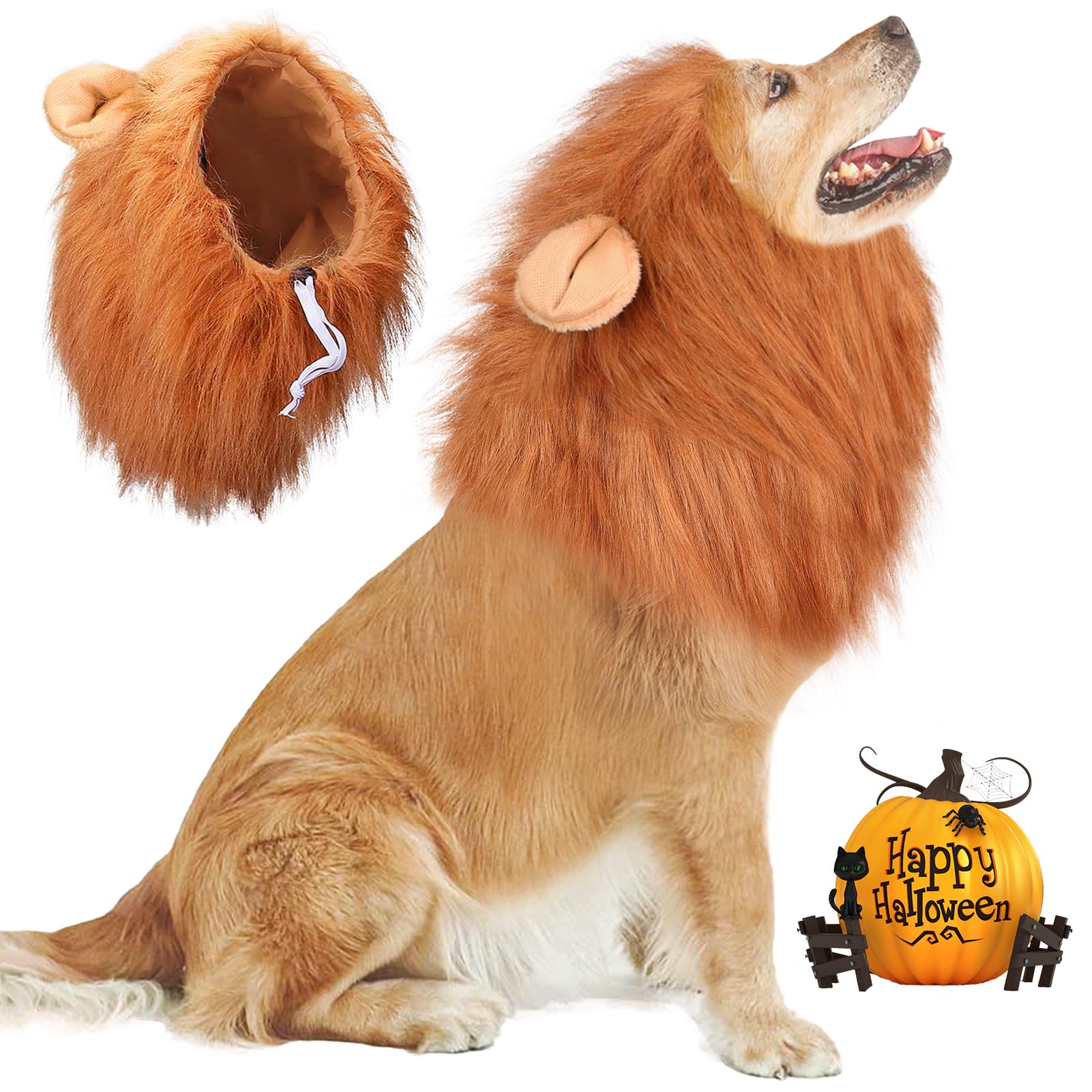 Vivifying Lion Mane For Dog, Adjustable Halloween Dog Lion Costume Wig With Ears For Medium And Large Dogs, Realistic & Funny Dog Accessory Perfect For Parties And Photoshoots (Large, Dark Brown)