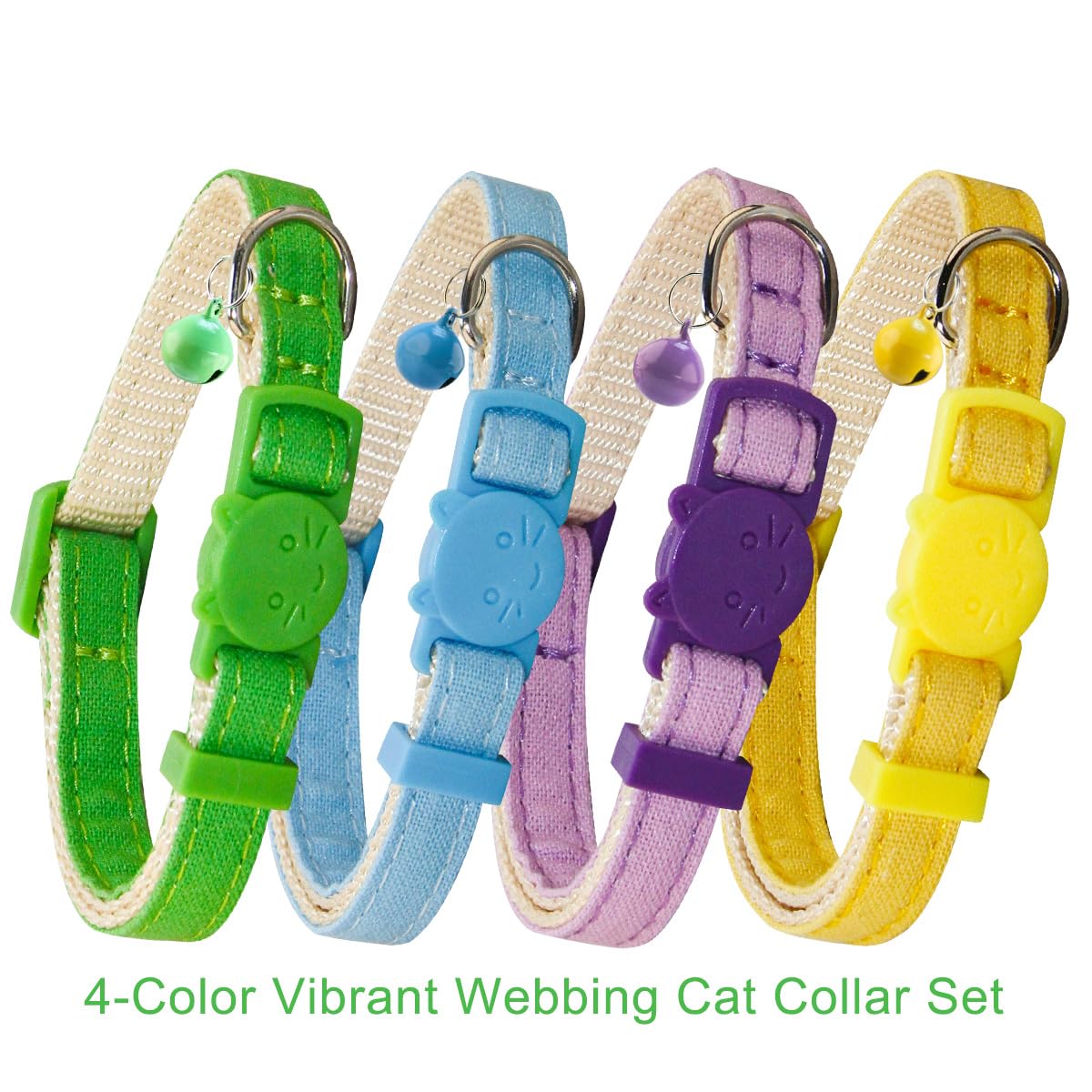 Superbuddy Cat Collars Breakaway With Bell - 4 Pack Cat Safety Collars For Boys & Girls - Safety Buckle Kitten Collar For Pet Su
