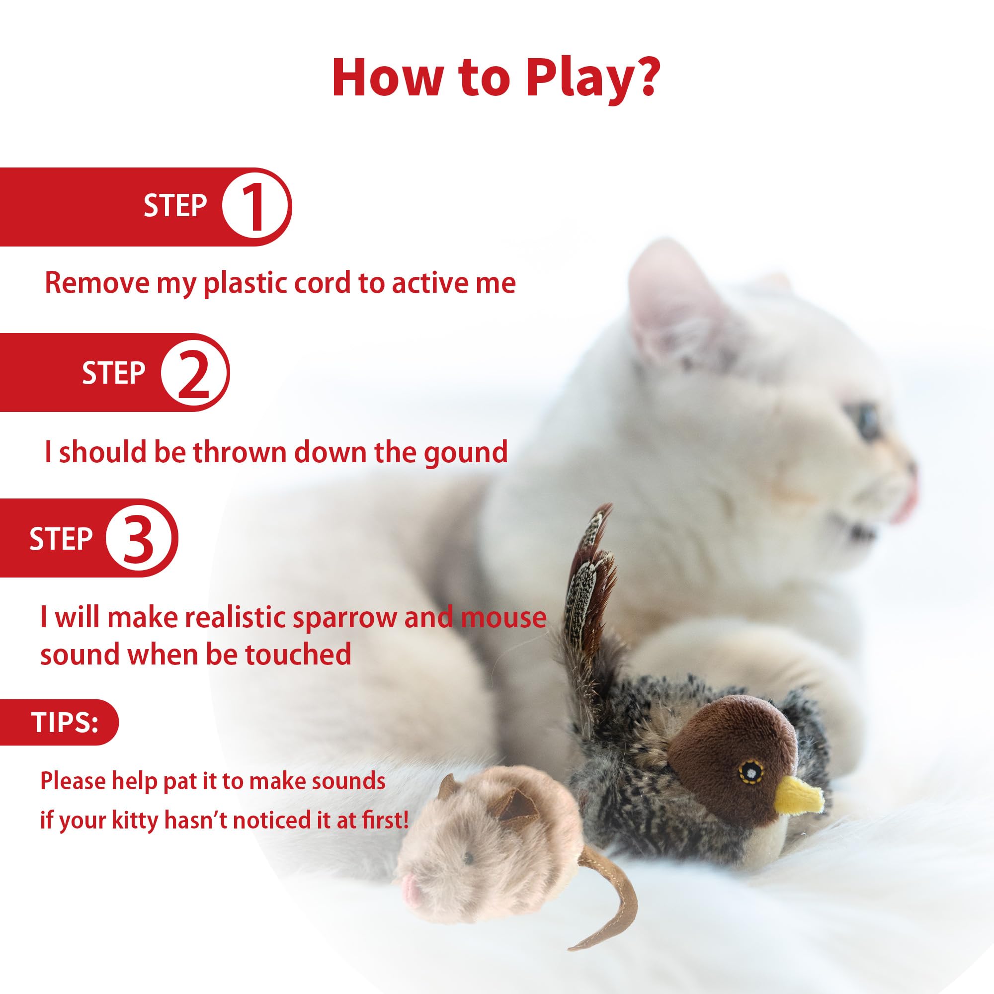 Petgeek Gigwi Chirping Bird Cat Toy, Fake Simulated Toys For Indoor Cats, Melody Chaser Toys With Hanging Loop For Bored Indoor