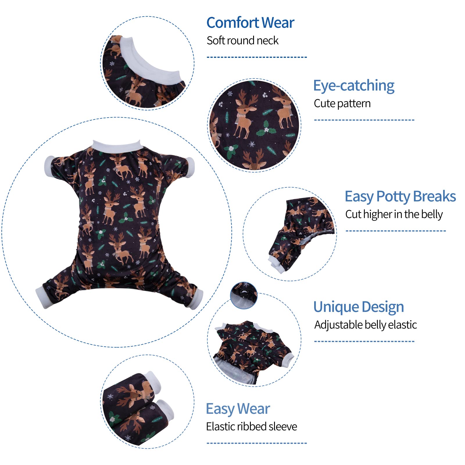 Cutebone Dog Christmas Pajamas Reindeer Clothes Soft Puppy Pjs For Small Dogs P256S