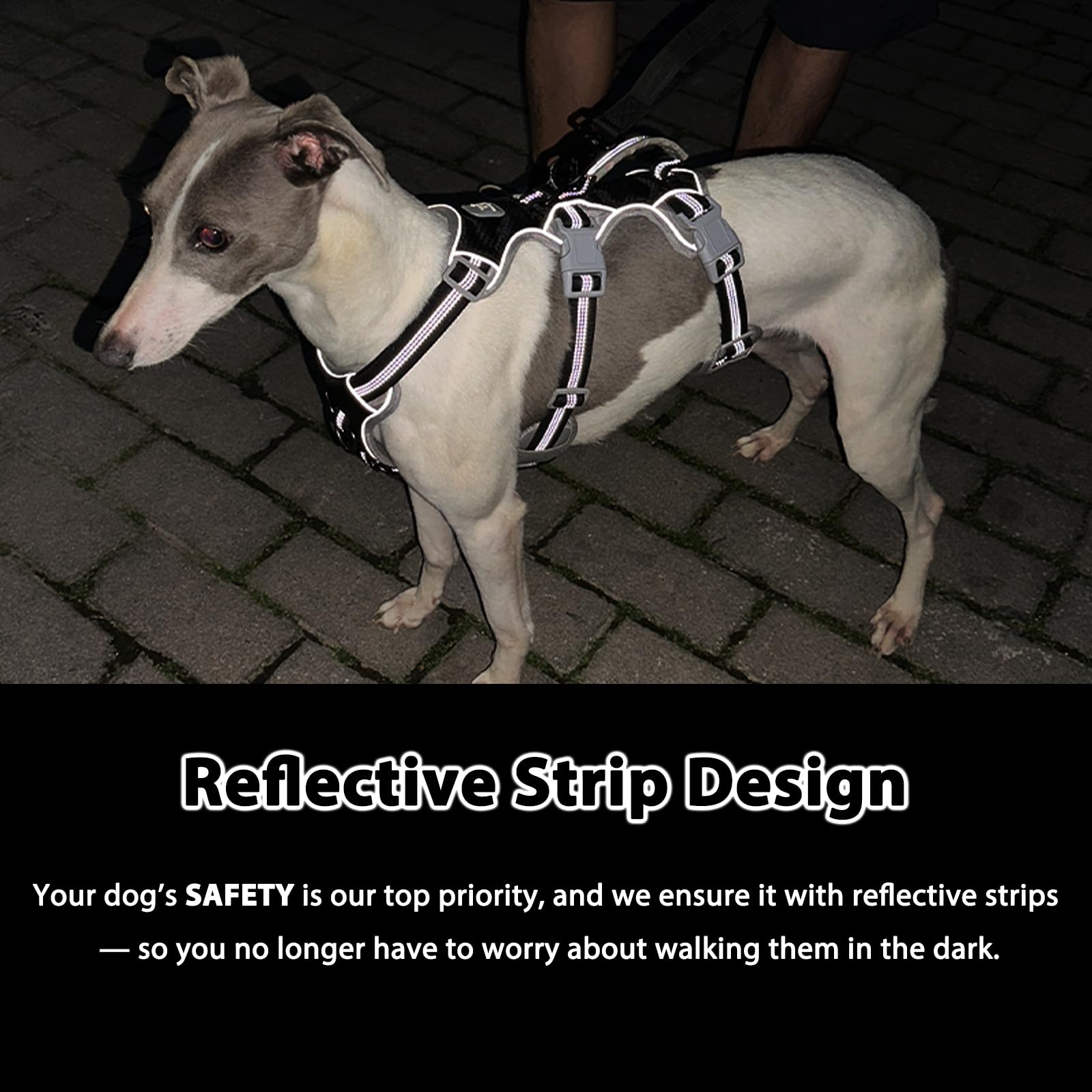 Huntboo Escape Proof Dog Harness, Reflective & Adjustable, Large, Black, Oxford & Polyester, Model HD-03-BLACK-L-NEW