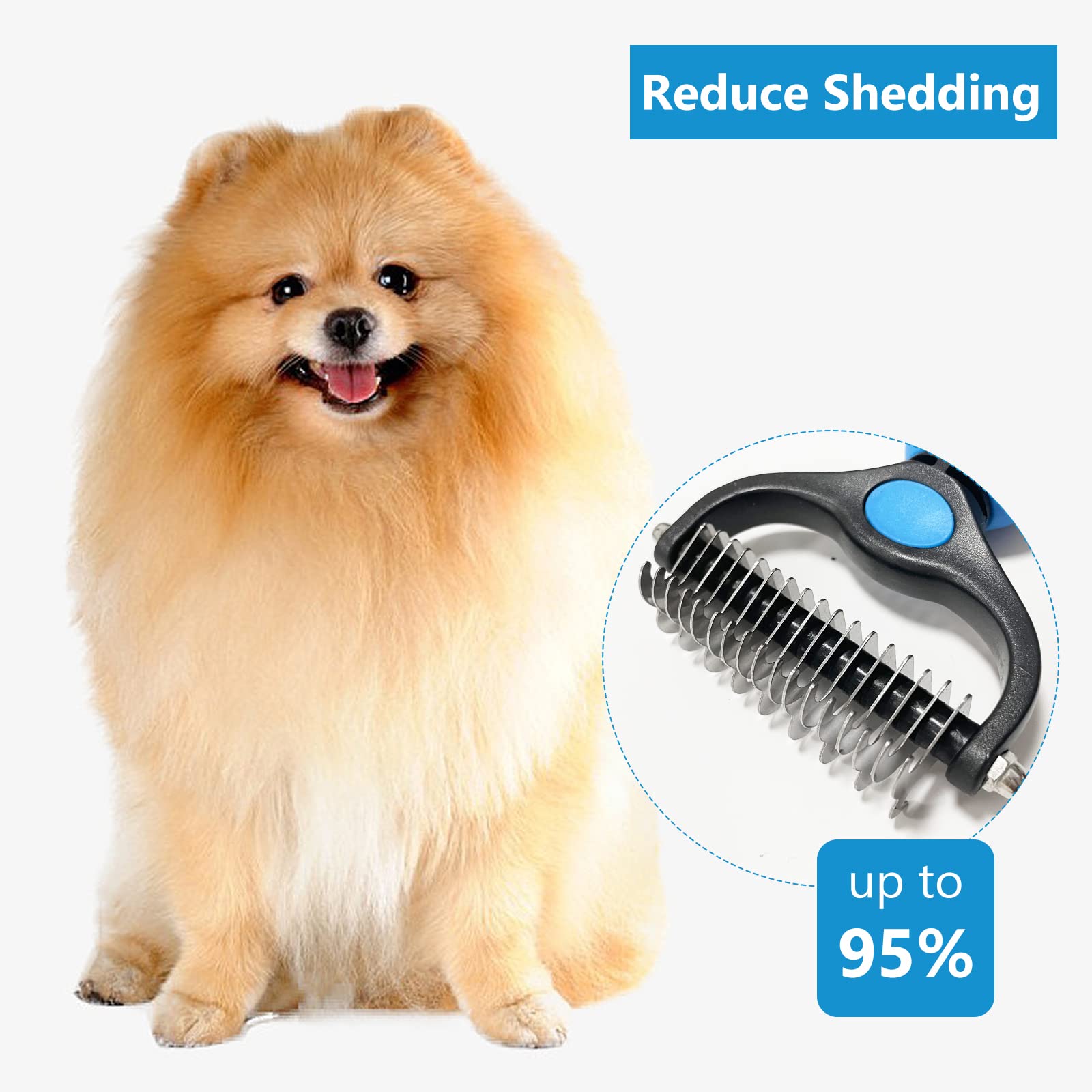 Shudyear Dog Grooming Brush And Metal Comb, Pet Grooming Brush, Cat Brush Deshedder Brush Dogs Shedding Tool For Long Matted Hai