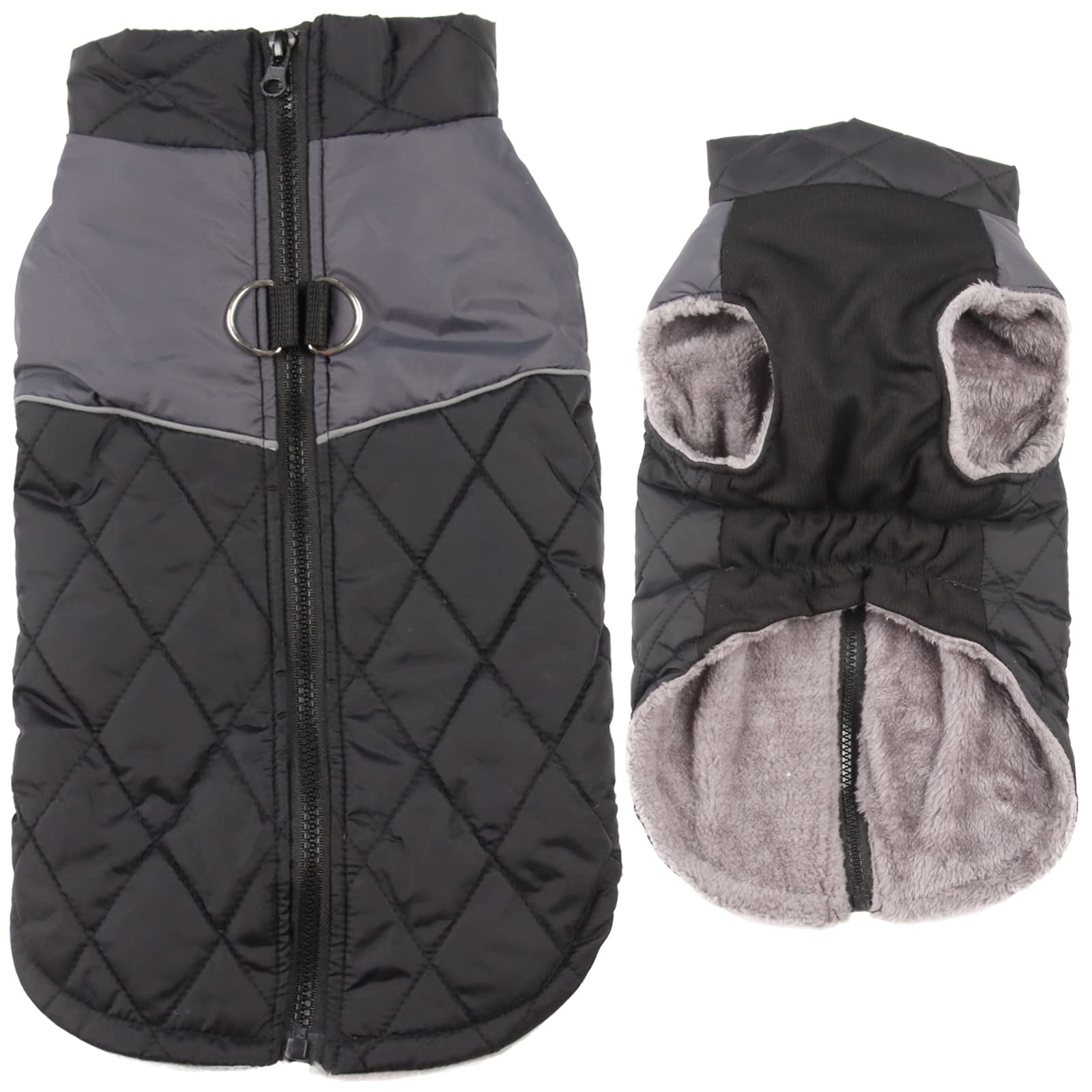 Joydaog Warm Fleece Dog Coats For Small Dogs,D-Rings Waterproof Puppy Jacket For Cold Winter,Black M