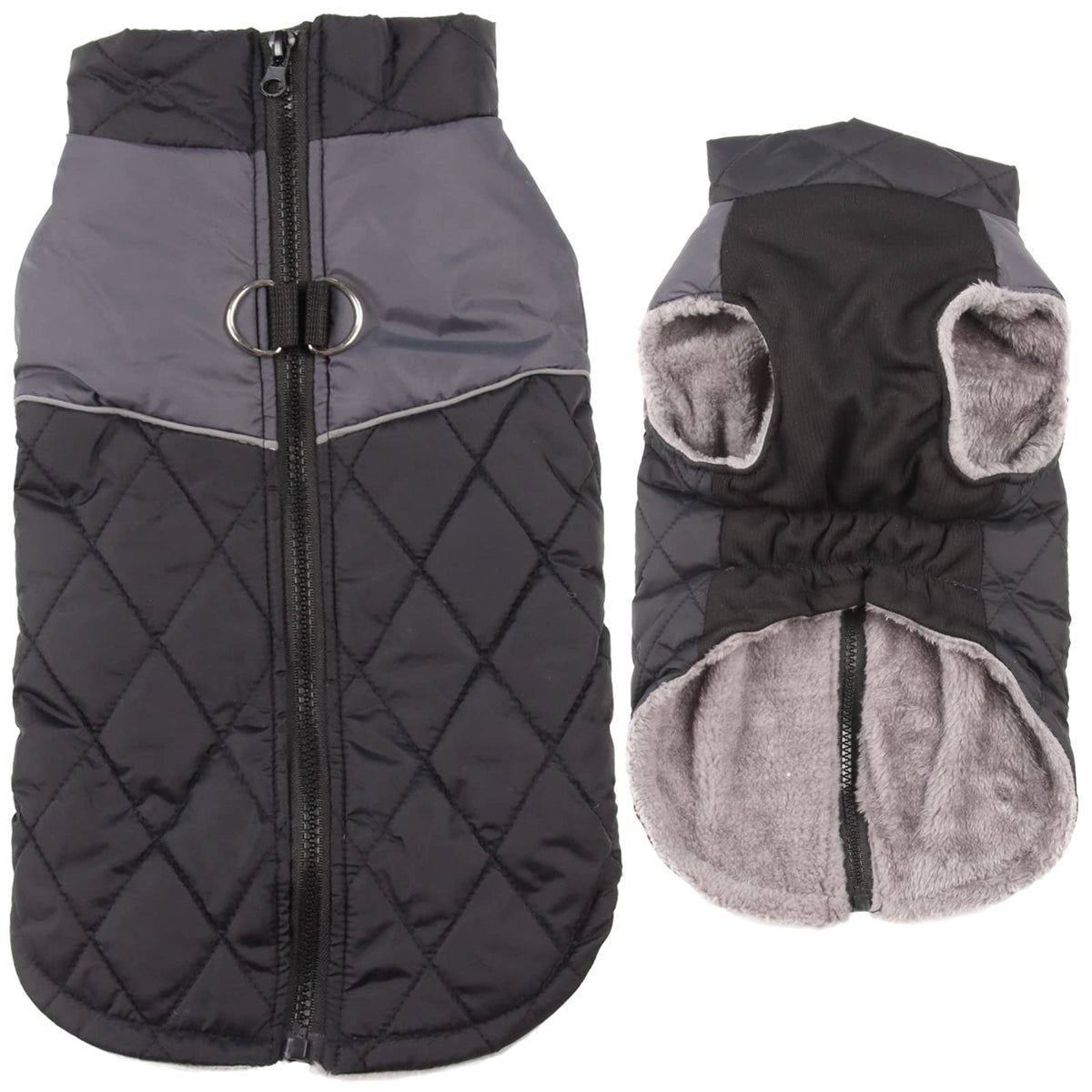 Joydaog Warm Fleece Dog Coats For Medium Dogs,D-Rings Waterproof Puppy Jacket For Cold Winter,Black L