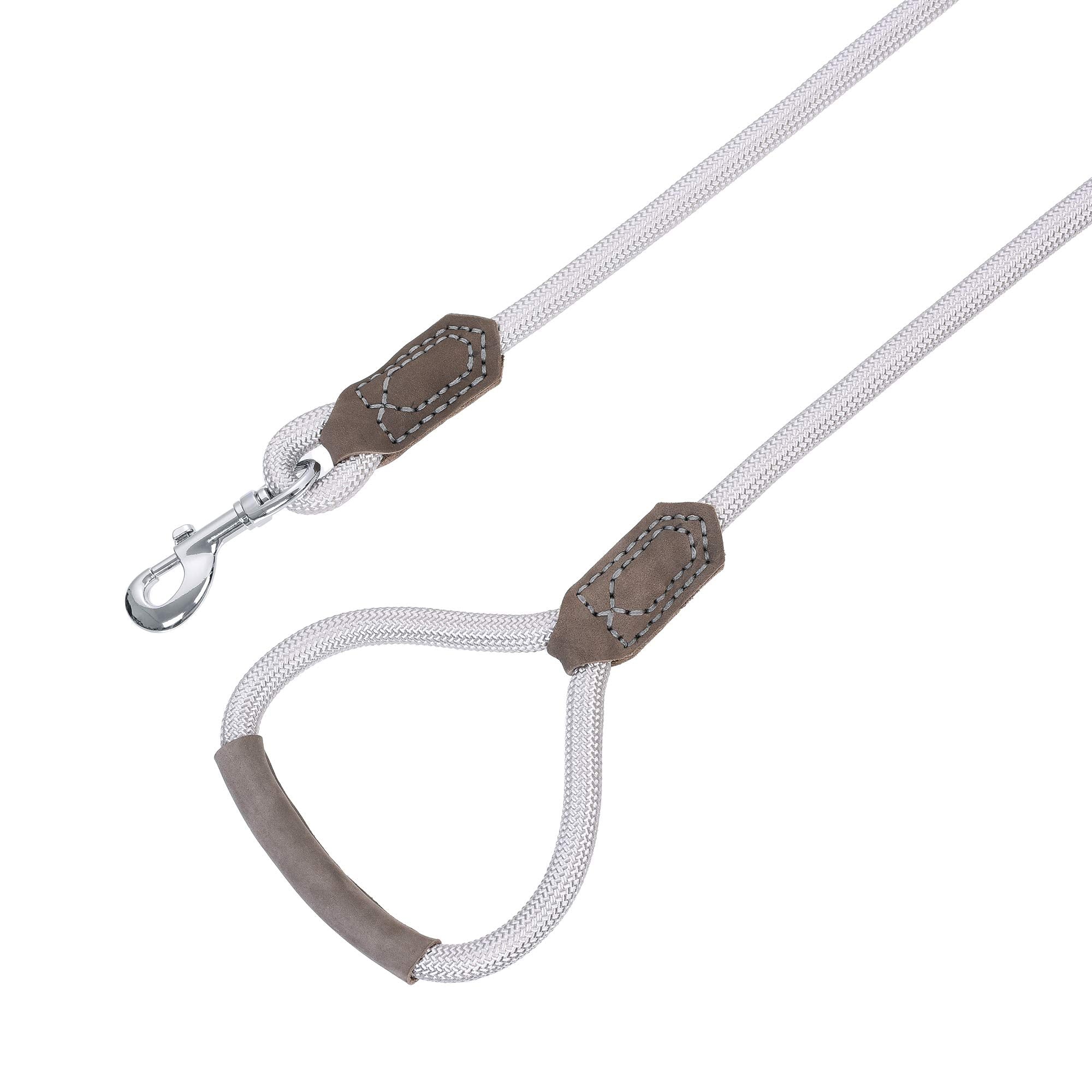 Mile High Life | Premium Leather Dog Leash | Strong Rope Leash | Leather Handle | Zinc Alloy Strong Clasp | Small Medium Large Dogs | 4/5/6 Feet(Sliver, 48 Inch (Pack Of 1))