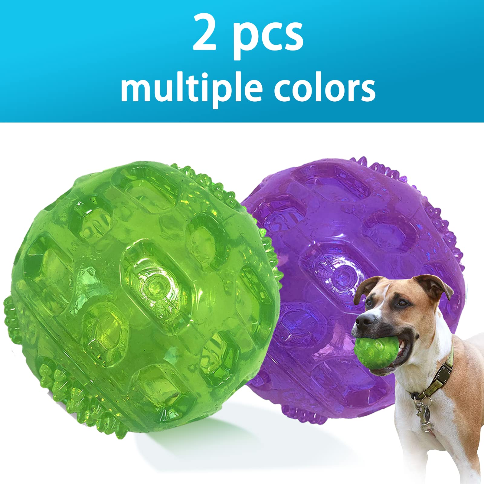 2 Packs Dog Ball Toys For Dog 3.2 Inches Indestructible Dog Fetch Ball Kong Squeaky Ball For Training Playing, Green+Purple