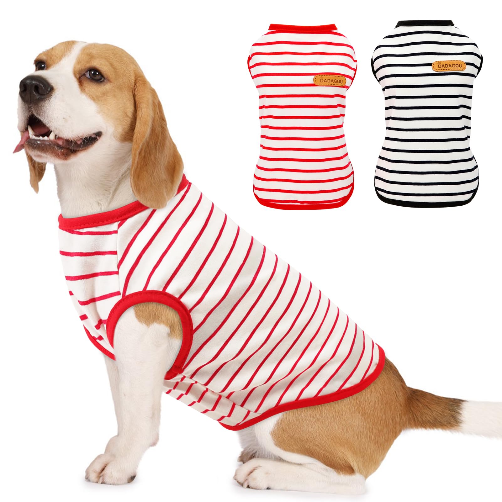 Preferhouse Redblack-L Dog T-Shirt, Large, Striped, Polyester, 2 Pack