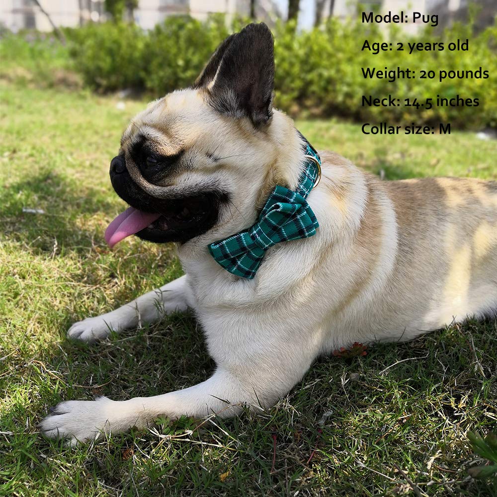 Dog Collar Bow Tie - Adorable Plaid Sturdy Soft Material&Leather Dog Collars For Small Medium Large Dogs Breed Pup Adjustable 18 Colors And 3 Sizes (Cyan Plaid, L 15'-23')