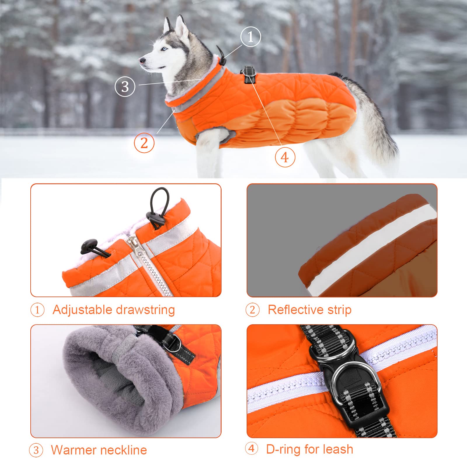 Lelepet Warm Dog Winter Coat Cold Weather Jacket Windproof Reflective Turtleneck Vest With Plush Neckline D-Ring For Leash Thick