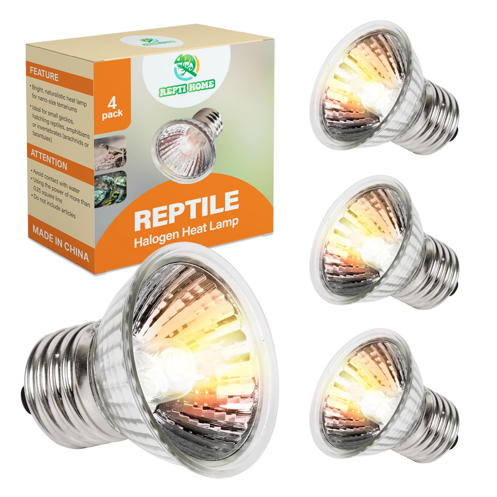 Repti Home Reptile Heat Lamp, Uva Uvb Heat Lamp Bulbs, E26 Turtle Heat Lamp Blubs 50W 4Pack, Basking Light For Bearded Dragon, L