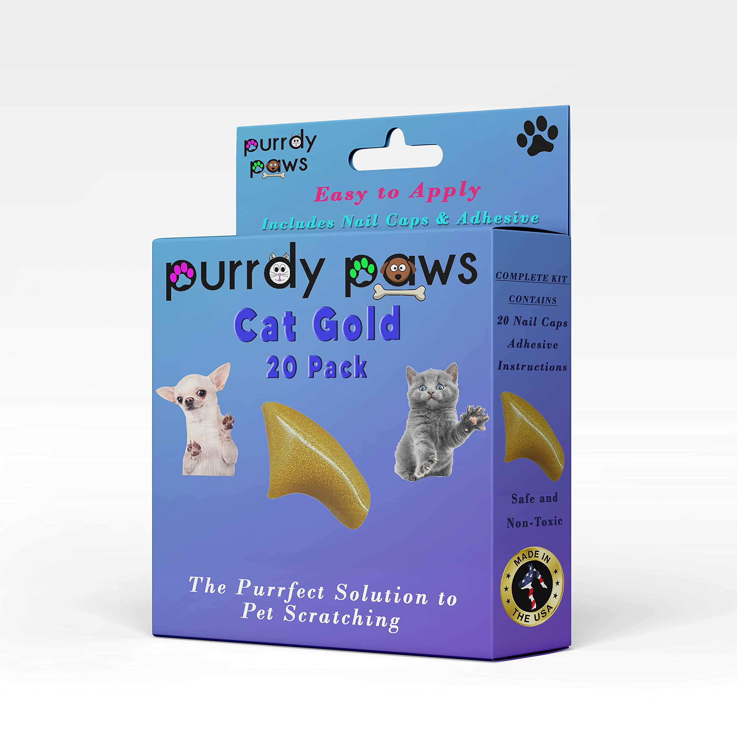 Purrdy Paws Soft Nail Caps For Cat Claws Metallic Gold Medium