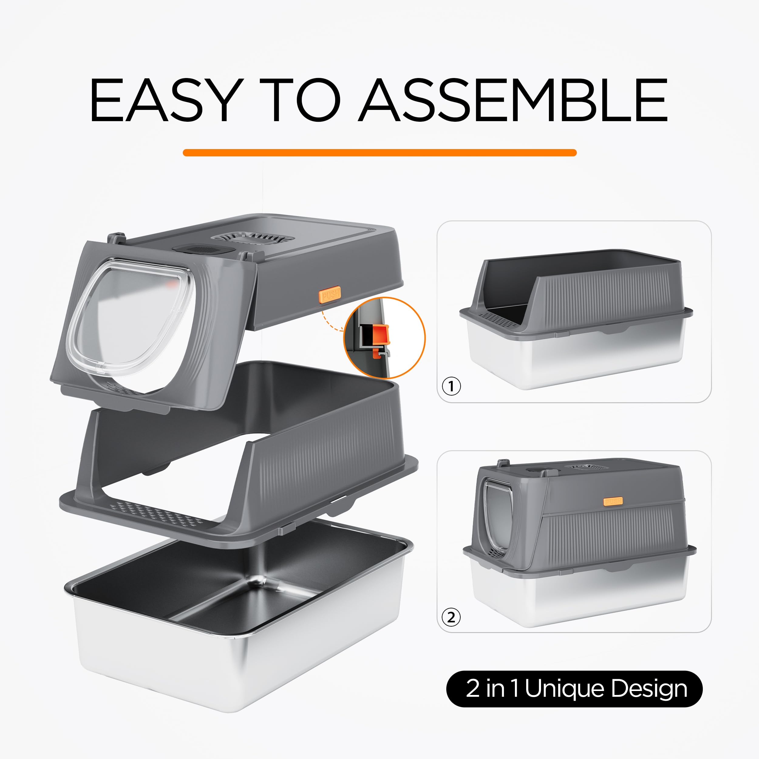 Citylife Stainless Steel Cat Litter Box With Lid,Xl Extra Large Enclosed Removable Metal Litter Box With Litter Scoop&Double Lay