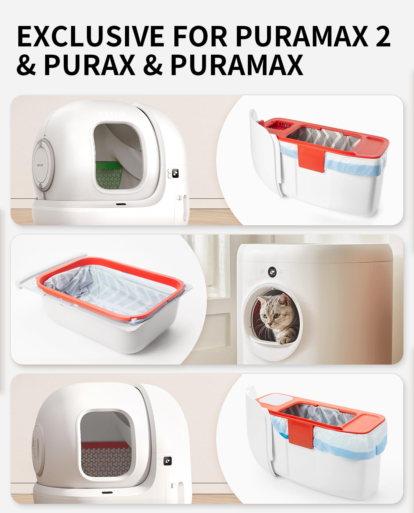PETKIT PuraX PuraMax Replaced Waste Bags-5 Rolls, Portable Cat Litter Waste Receptacles Bags for Self-Cleaning Cat Litter Box