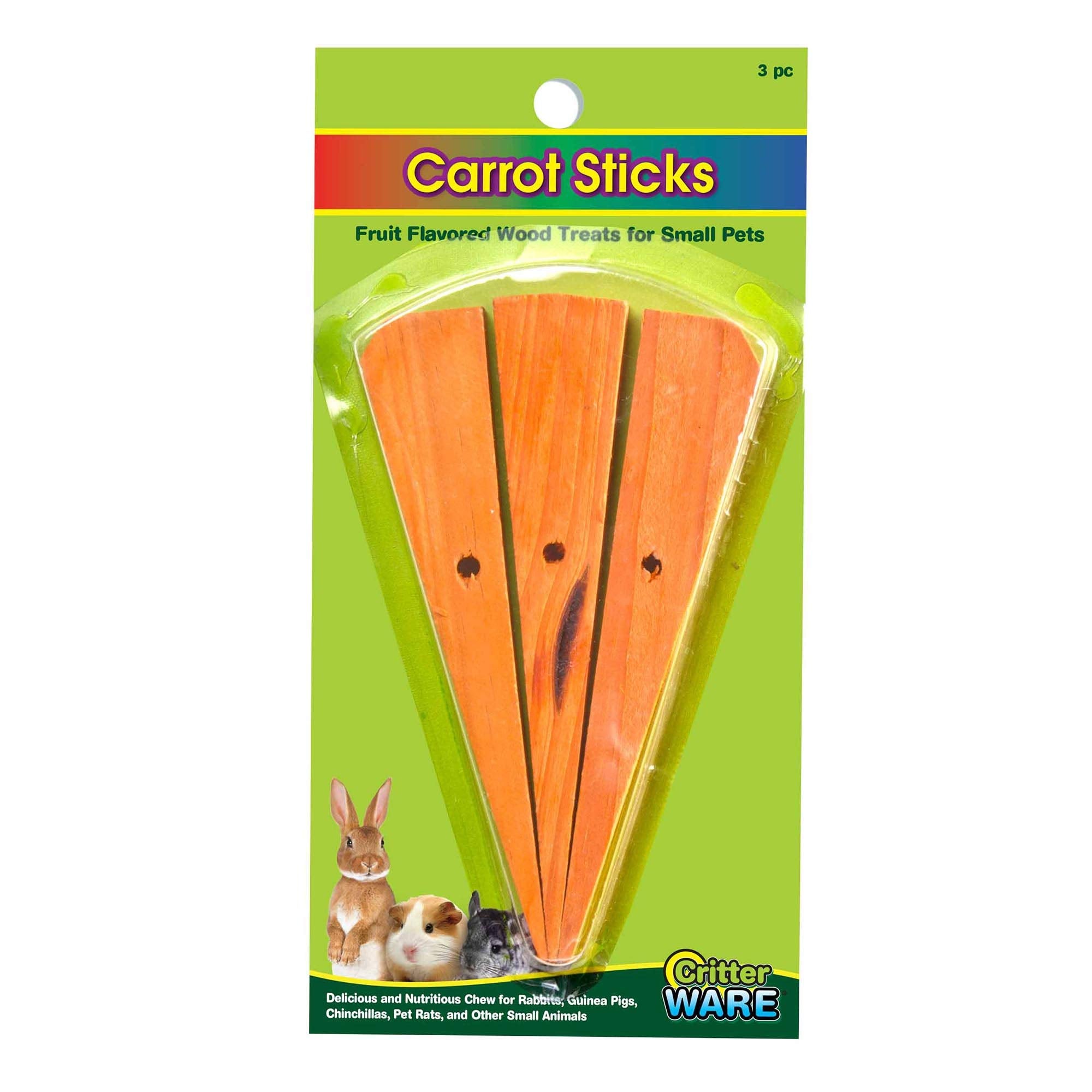 Ware Manufacturing Wood Carrot Small Pet Stick Chews Treat - Pack of 3